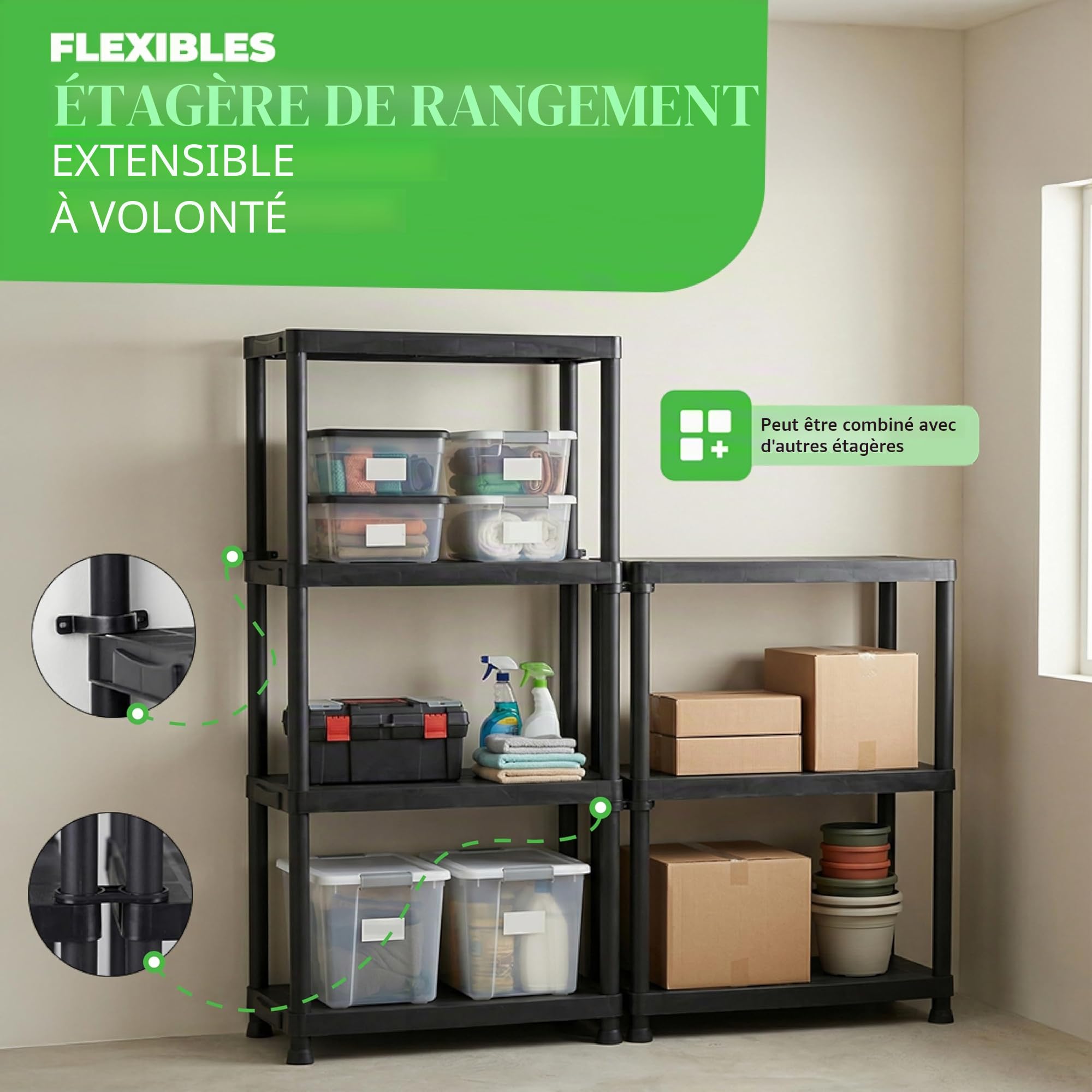 Ondis24 Étagère en plastique 3 x Étagère Étagère pour charges lourdes 60 x 30 x 135 cm