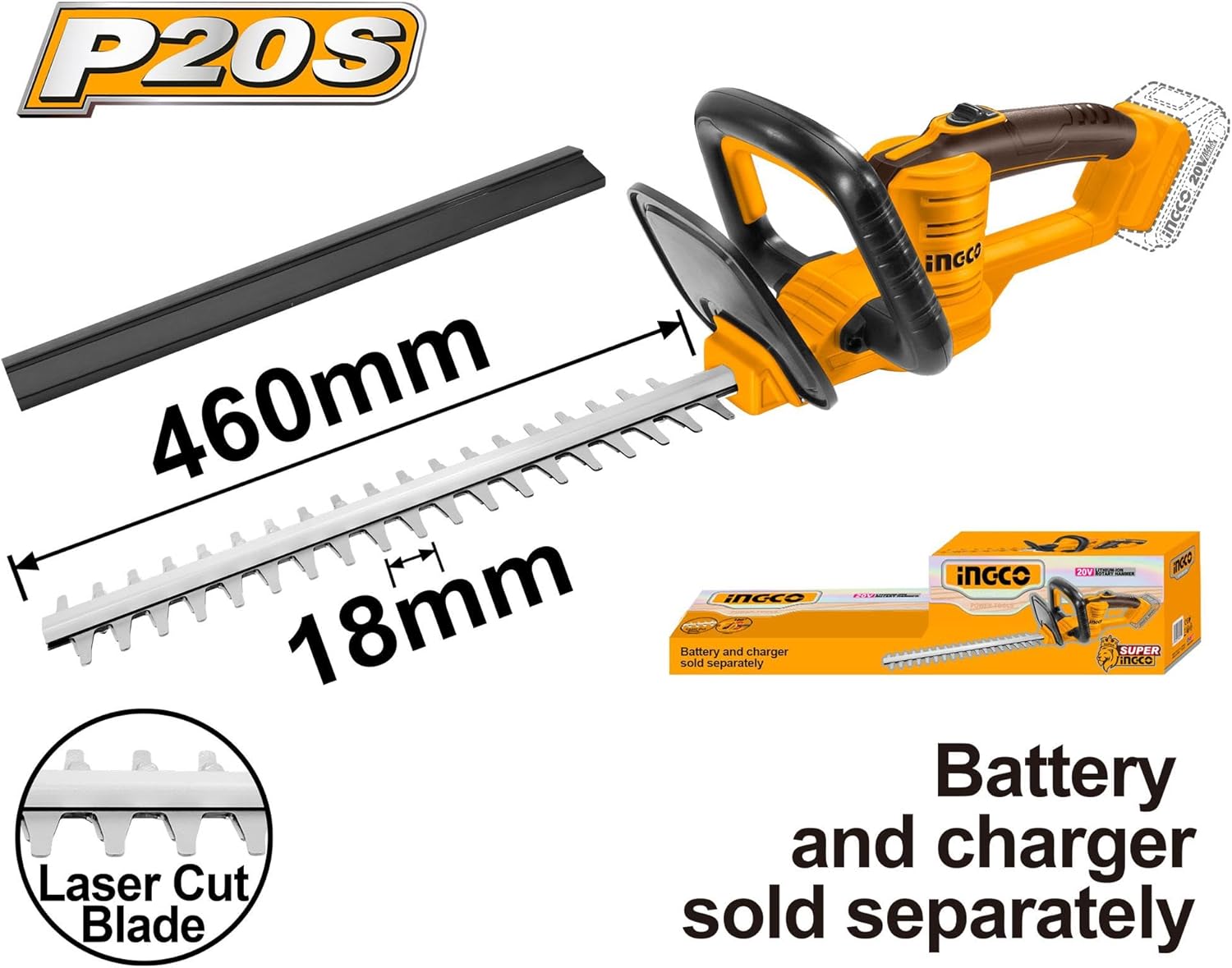 INGCO CHTLI20018 hedge trimmer with dimensions and features