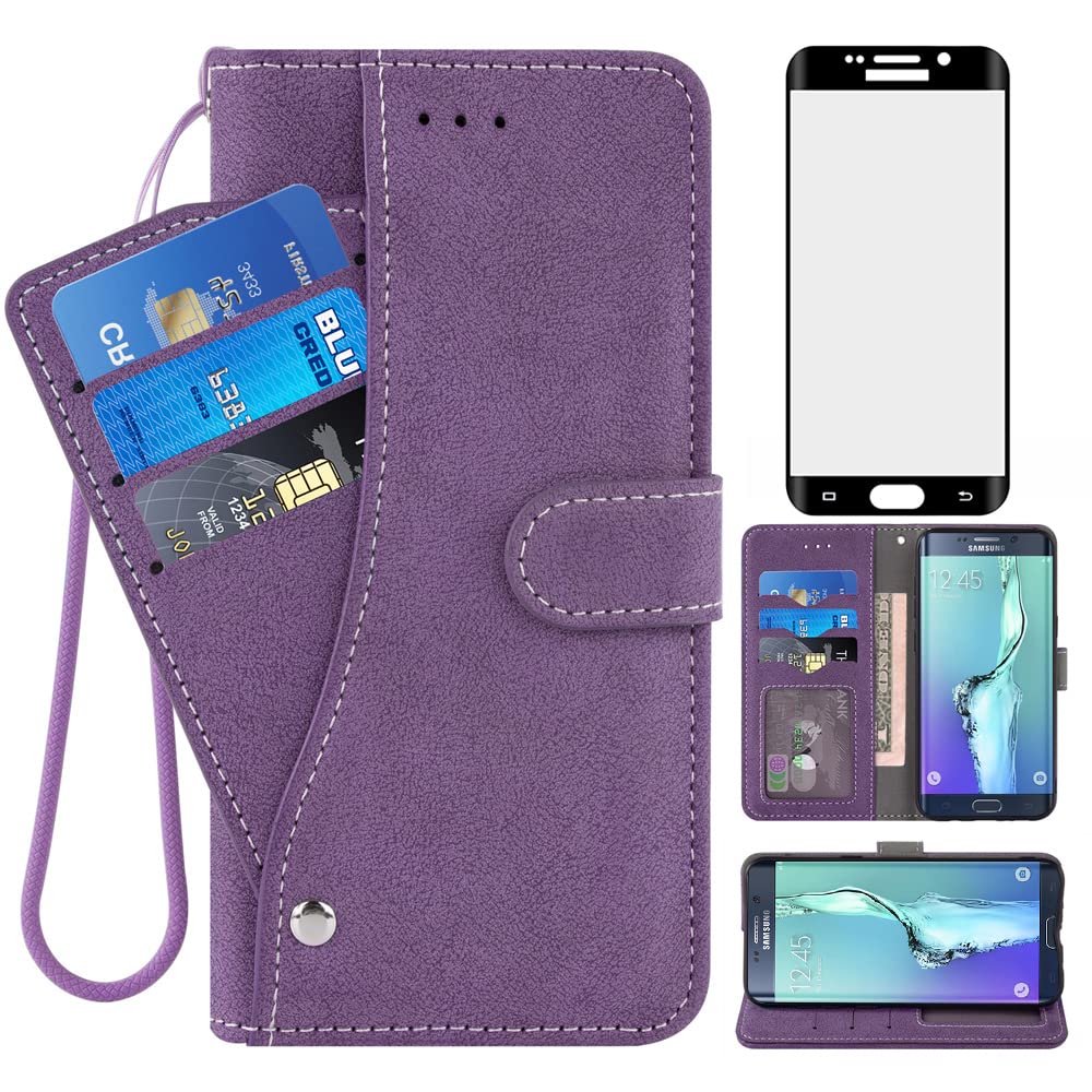 Galaxy S6 Edge Wallet Case,Leather Phone Cases with Credit Card Holder Slim Kickstand Stand Rugged Flip Folio Protective Cover for Samsung Galaxy S6edge S 6edge 6Sedge S6plus Women Girls Men Purple