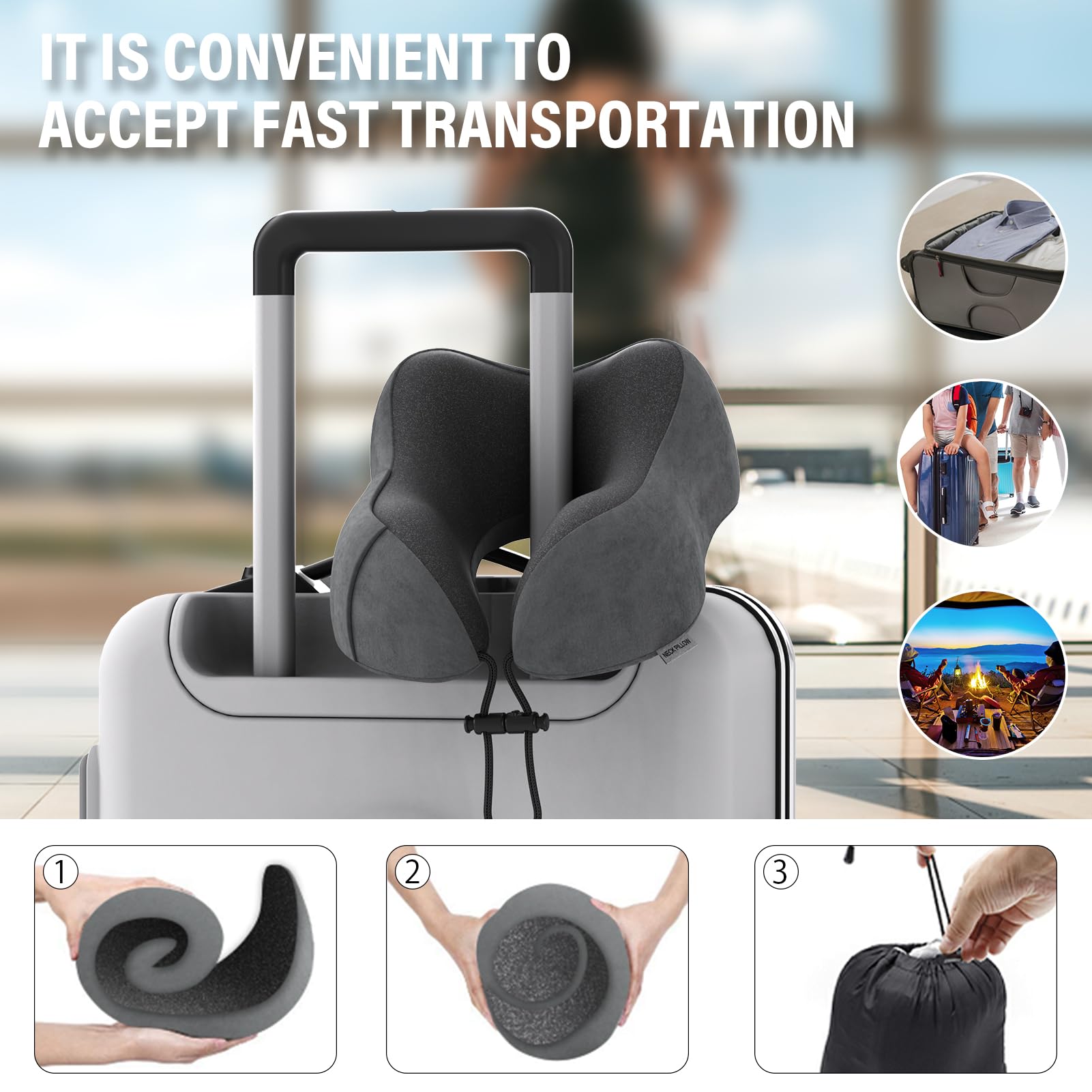 Cirorld Reiskussen voor Vliegtuig, Nek Kussen voor Reizen, Traagschuim Reiskussen voor Volwassenen, Verstelbaar & Compact Vluchtkussen, Ergonomisch Nek Kussen, Met Oordopjes, Oogmasker, Draagtas