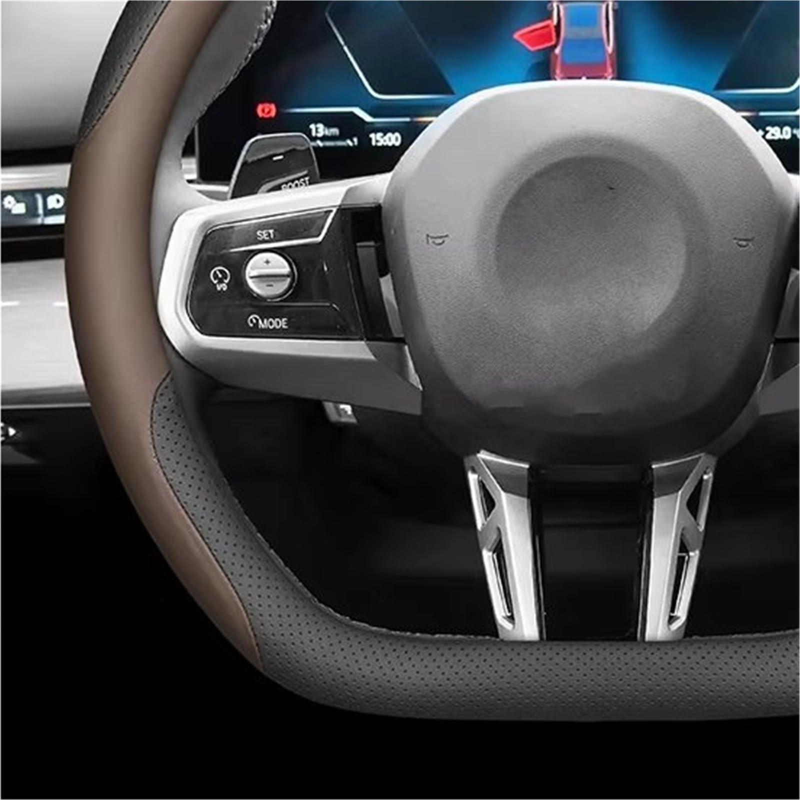 Accessori Interno Coprivolante In Pelle Per Auto Per BMW I4 I5 Per X3 Per M5 Per M4 Per M3 Per M2 Serie 5 Serie 4 Serie 3 2025 Copertura Volante(Double D Black Blue)