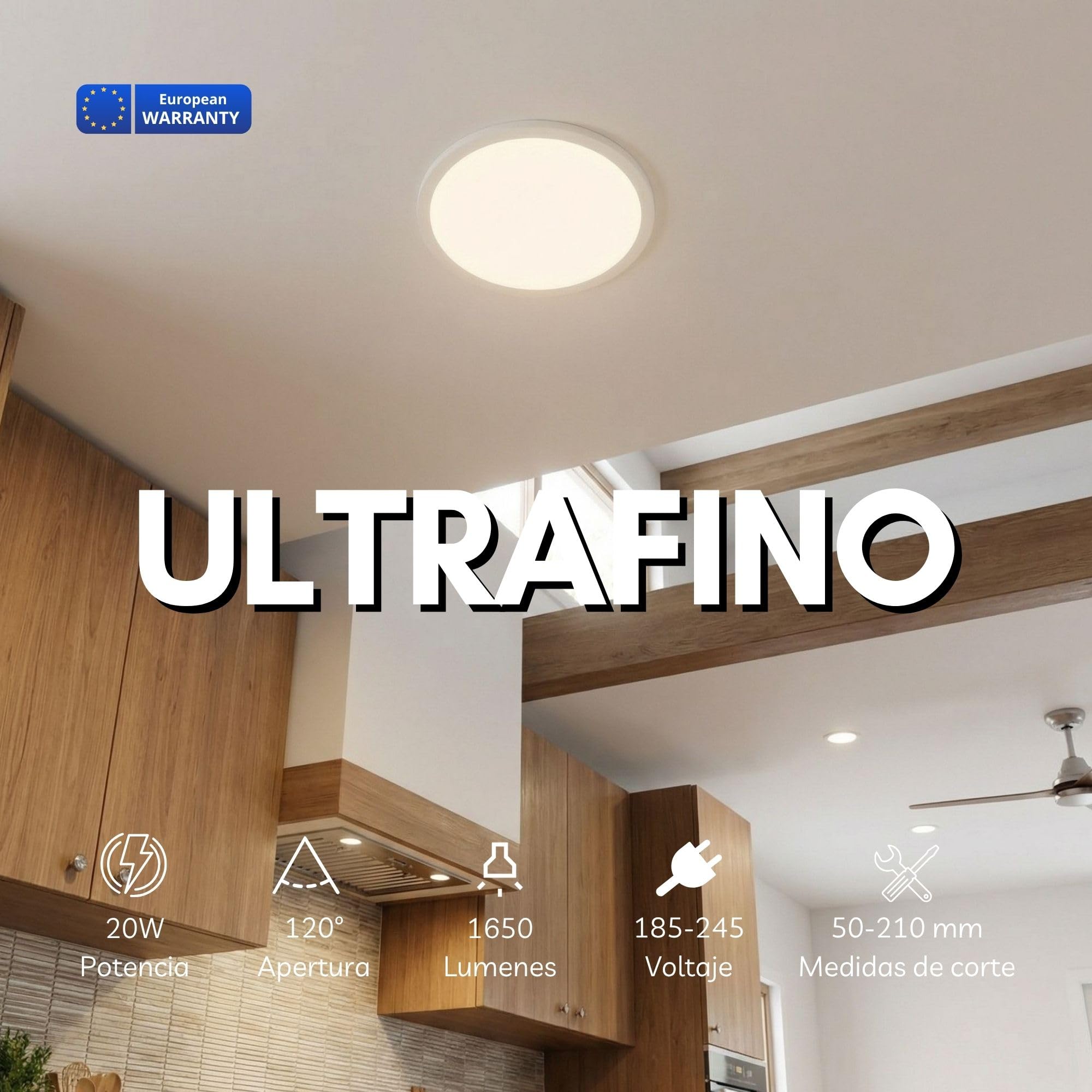 Pack x5 Downlight LED Empotrable 20W de Corte Ajustable Ø50-210mm, Luz Neutra 4000K, 1650lm, Panel Extraplano Redondo Ø23cm, Garantía 3 Años (5uds)