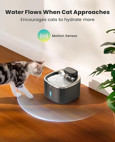 Miniatura 6 de oneisall Fuente de agua para gatos, 3.5L/118oz Fuente para mascotas de acero inoxidable que funciona con baterías, Fuentes de agua automáticas para