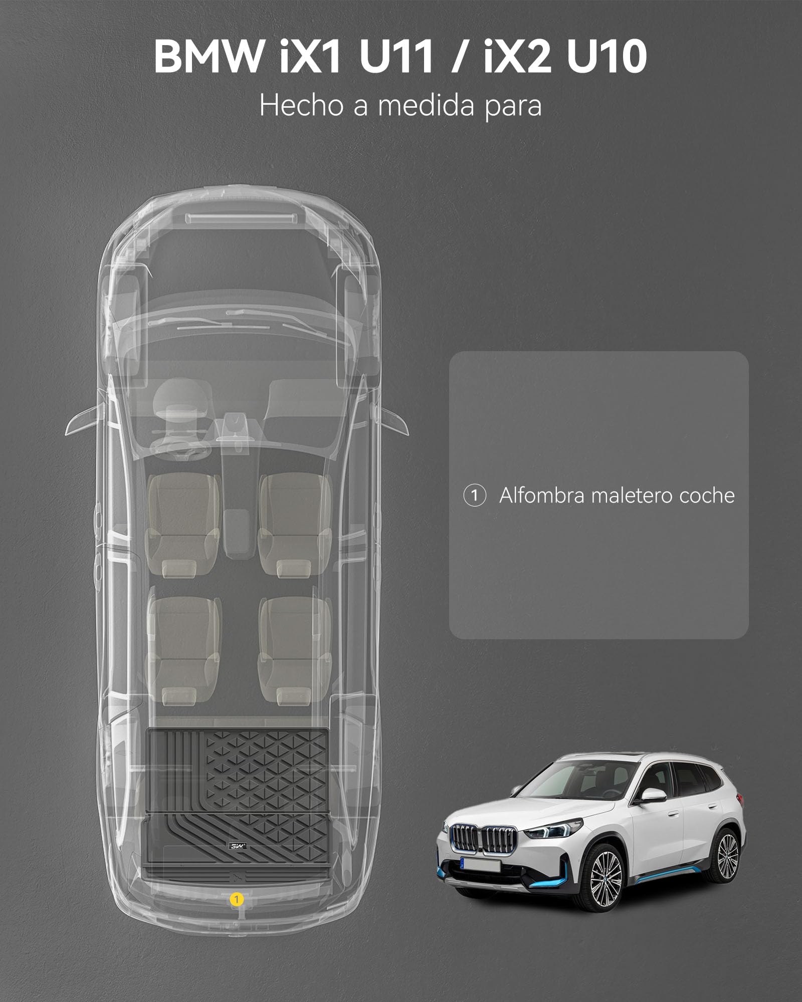 3W Alfombrilla Maletero de para BMW X1 U11 2023-2025 2026 xDrive25e Híbrido de Gasolina & IX1 U11, Thorex™ Alfombrillas Maletero de Coche para Todo Tipo de Clima Juego Completo de Coche