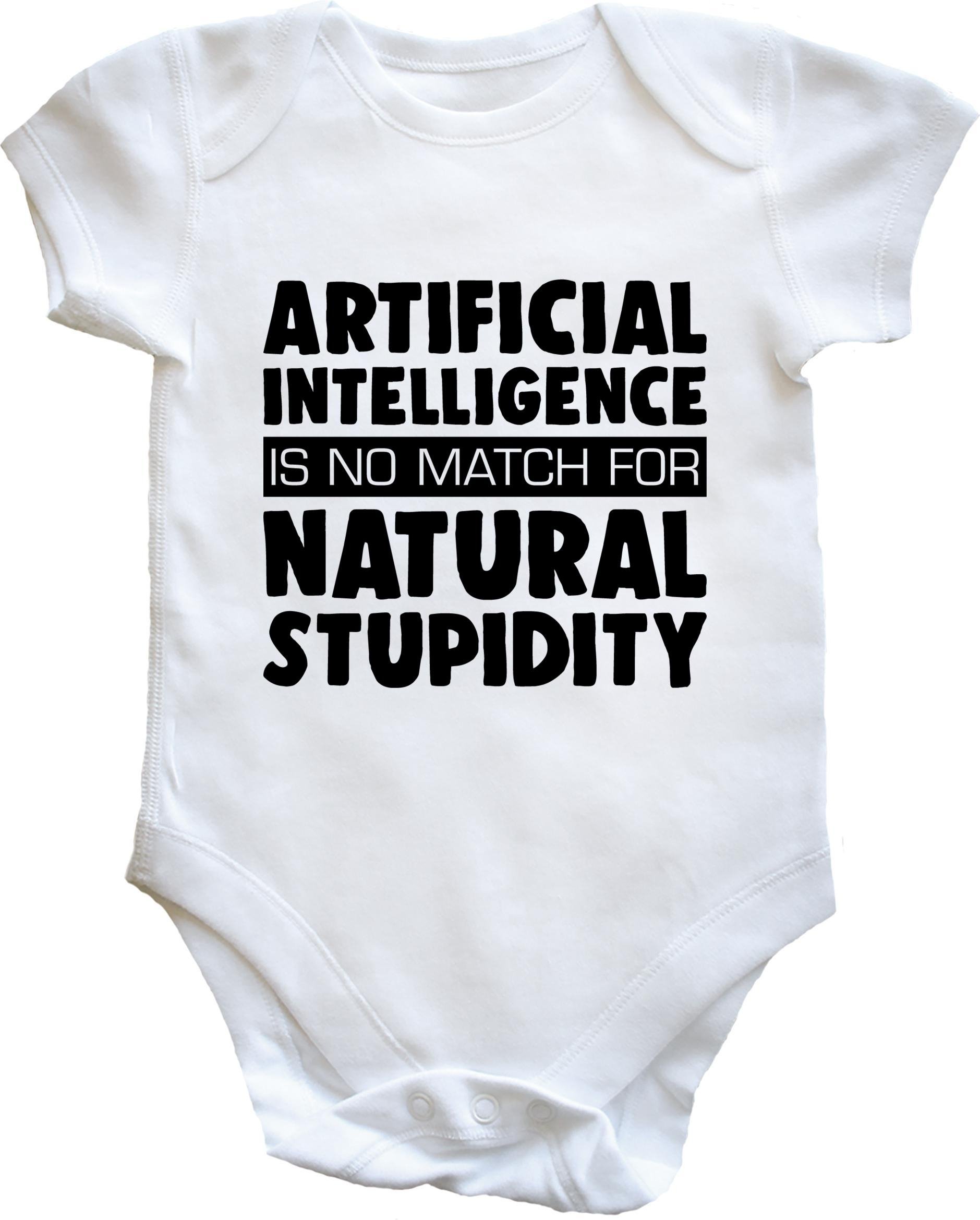 Hippowarehouse Artificial intelligence is not match for natural stupidity baby vest bodysuit (short sleeve) boys girls