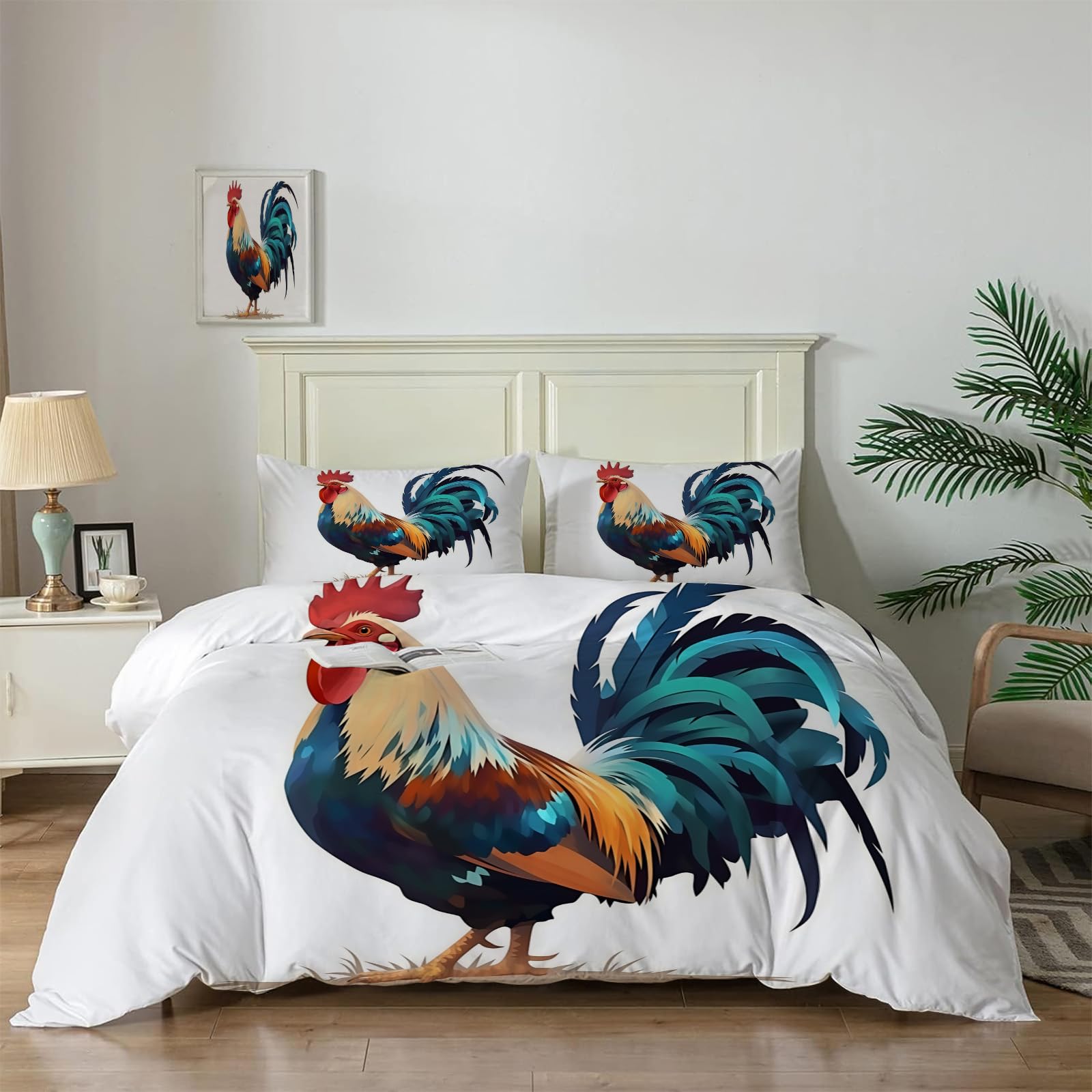 Parure de lit coq colorée avec housse de couette imprimée peinture