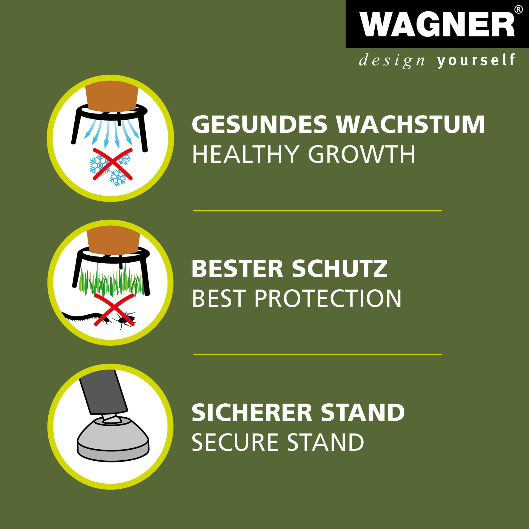 WAGNER Pflanzenständer - RETRO - Ø 38 x 25 cm , für Außenbereich + Innenbereich, Blumenständer aus pulverbeschichtetem Stahlrohr, Tragkraft 200 kg - 25068001
