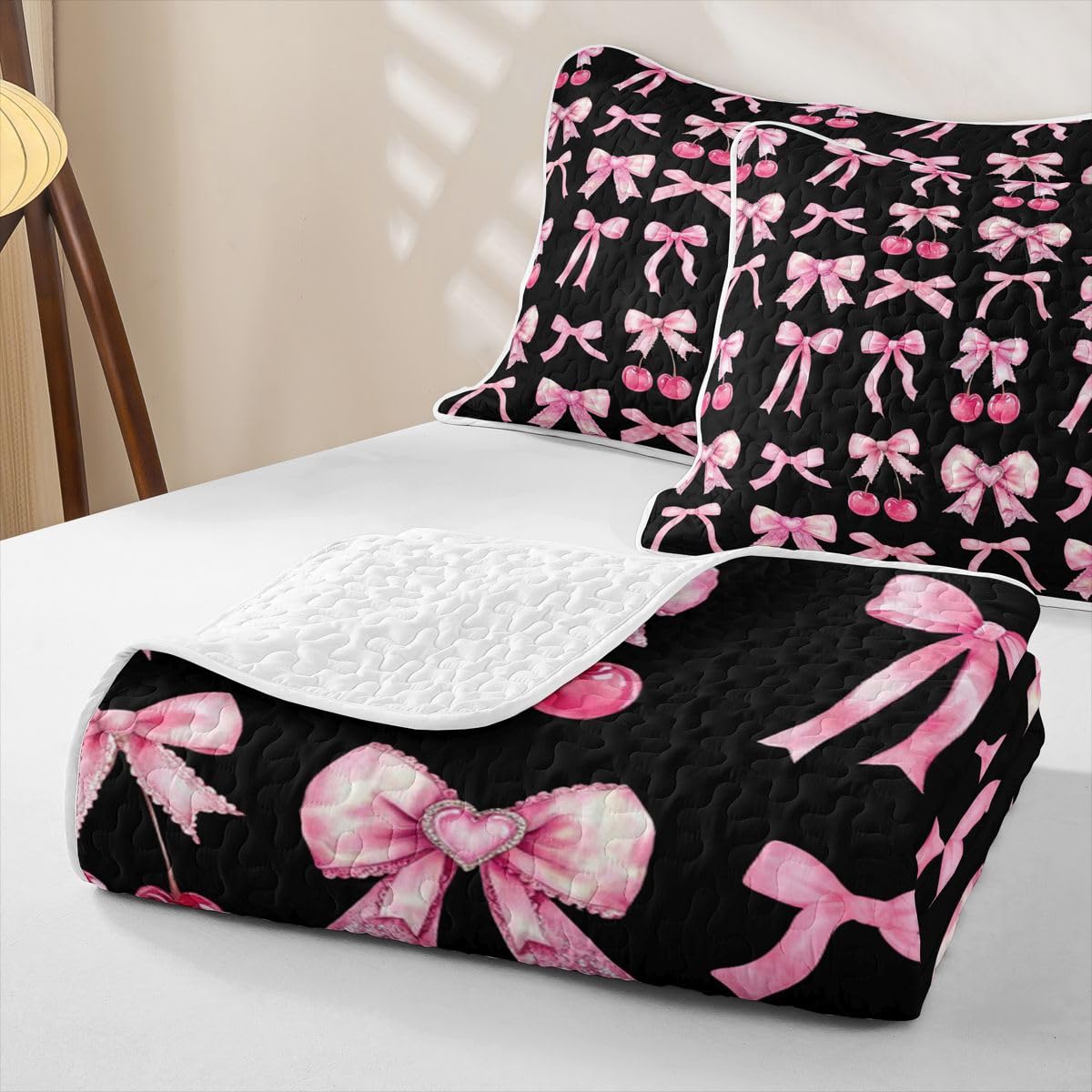 Homewish Rosa Kirsch Schleife Steppdecke 240x260cm
