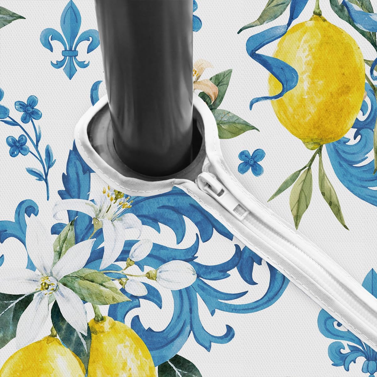 SASTYBALE Lemon Outdoor Tablecloth with Umbrella Hole and Zipper Rectangle 60x120 Inch Wrinkle Free Lemons Flowers Zippered Table Cloth, Fabric Table Cover for Summer/Picnic/Patio/Camping, Blue