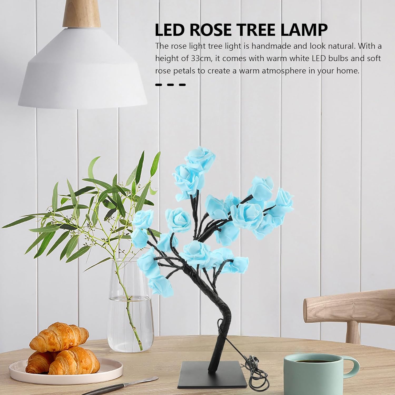OSALADI LED Rose Tree Light Blue Rose Tree Light USB Powered Tabletop Bonsai s Table Lamp for Birthday Mother's Day