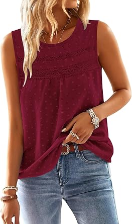 Magritta Womens Tops Sleeveless Blouses Dressy Casual Swiss Dot Smocked Shirts Spring Summer Fashion Lace Tunic Tops