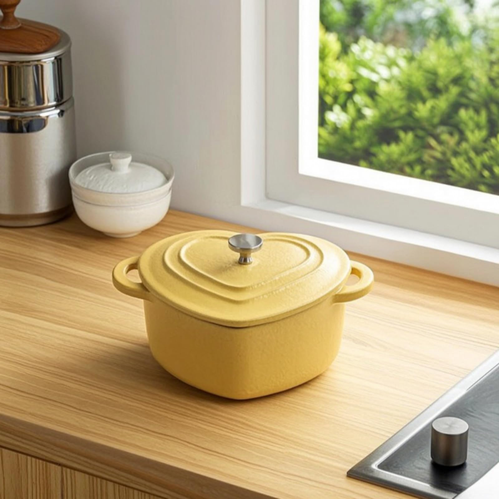 Pentola in Smalto a Forma di Cuore Casseruola Padellino Antiaderente Versatile per Fornelli E Preparazioni Quotidiane Adatta per Colazioni Bevande Calde Contorni Casa, Red