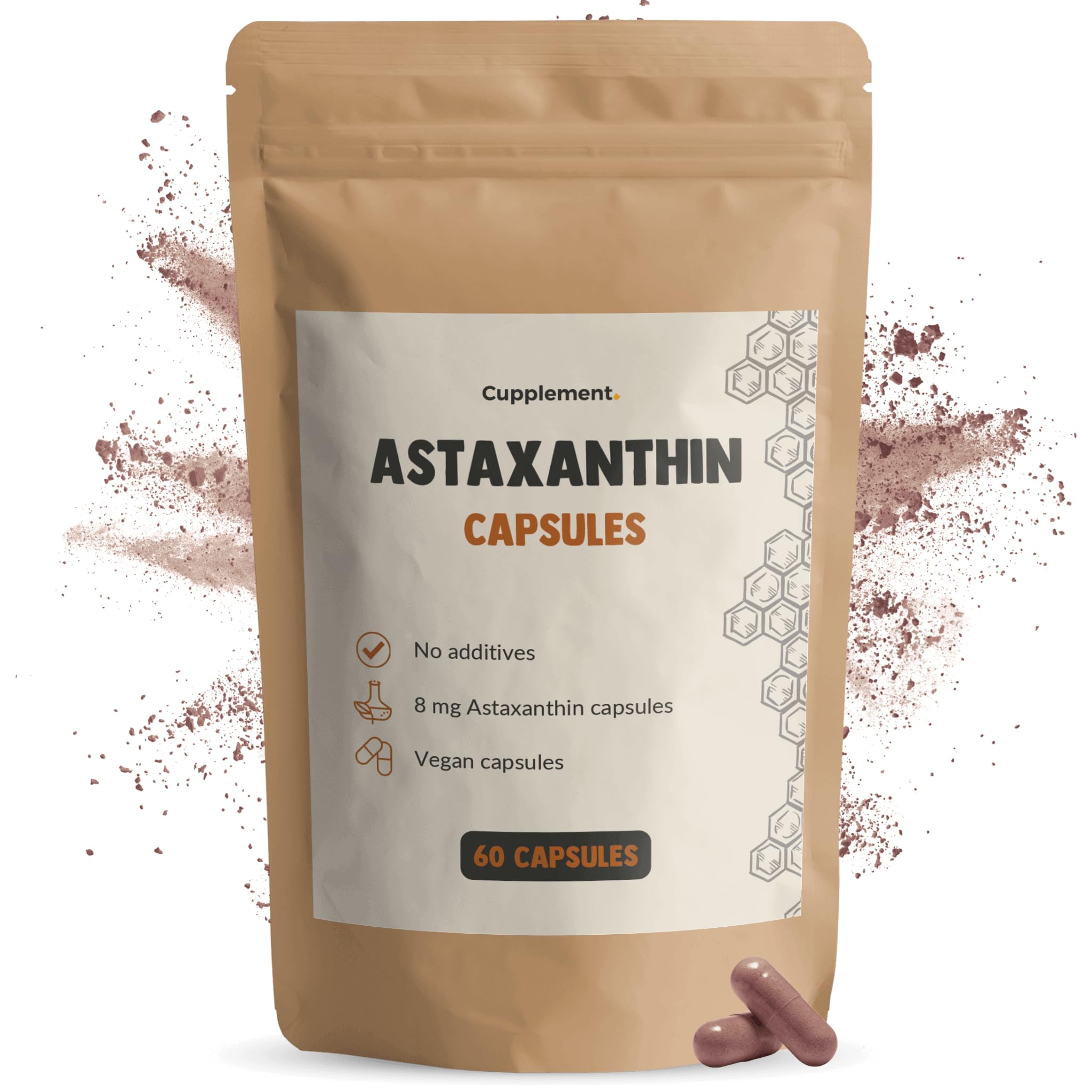 Astaxanthin 60 Capsules 8 mg par capsule 5% Extrait Bio - Pas de comprimés, 12 mg, 6 mg, 4 mg, livre ou poudre - Supplément - Superfood - Astaxanthin - Astaxantin - Plancton