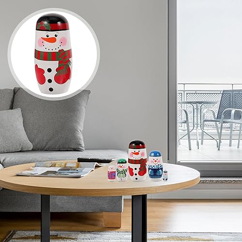 Miniatura 9 de FOMIYES Muñecas de anidación, muñecas de anidación rusas de Navidad Matryoshka juego de apilamiento de madera, 5 piezas hechas a mano muñecas
