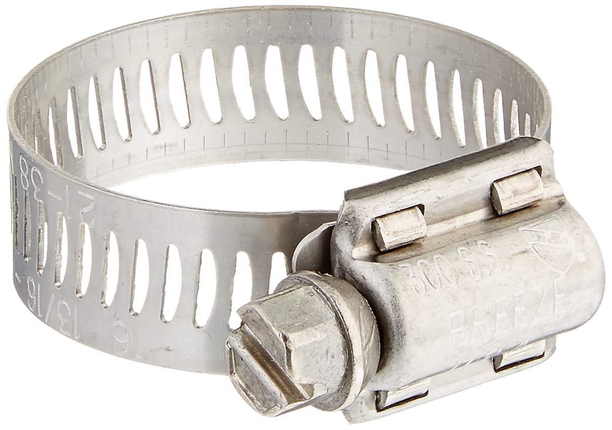 Breeze 63016H Marine Grade Power-Seal Stainless Steel Hose Clamp, Worm-Drive, SAE Size 16, 13/16 to 1-1/2 Diameter Range, 1/2 Band Width (Pack of 10)
