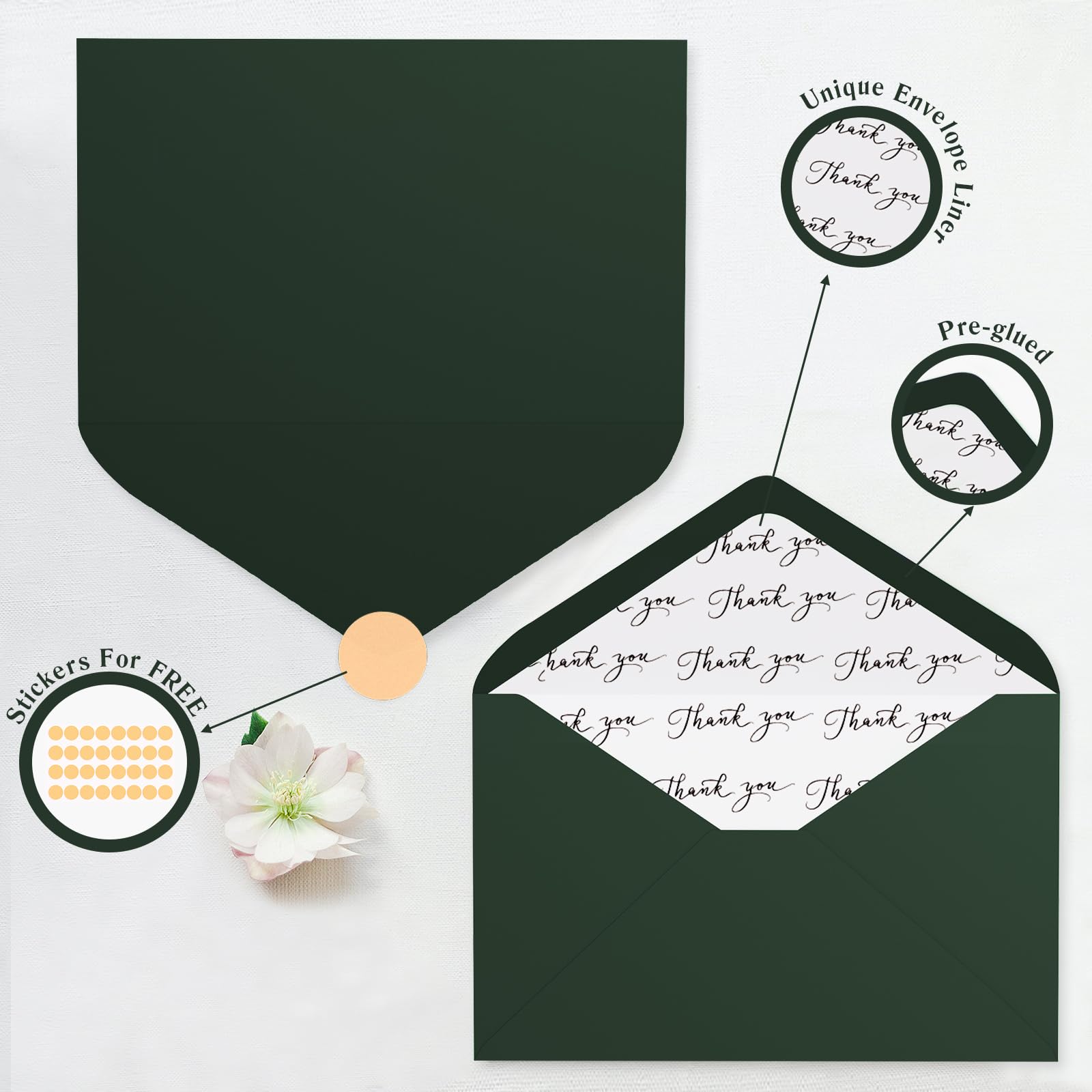 Tarjetas de agradecimiento con sobres, paquete de 144 unidades, Goefun de 4 x 6 pulgadas, notas de agradecimiento y calcomanías en blanco, forro elegante y 4 diseños elegantes para bodas, baby shower