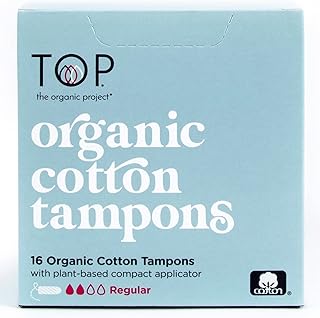 TOP the organic project Tampons with Plant-Based Applicator - 100% Organic Cotton Natural Tampons for Women and Teen Use - Plant Based & Biodegradable - Regular and Super