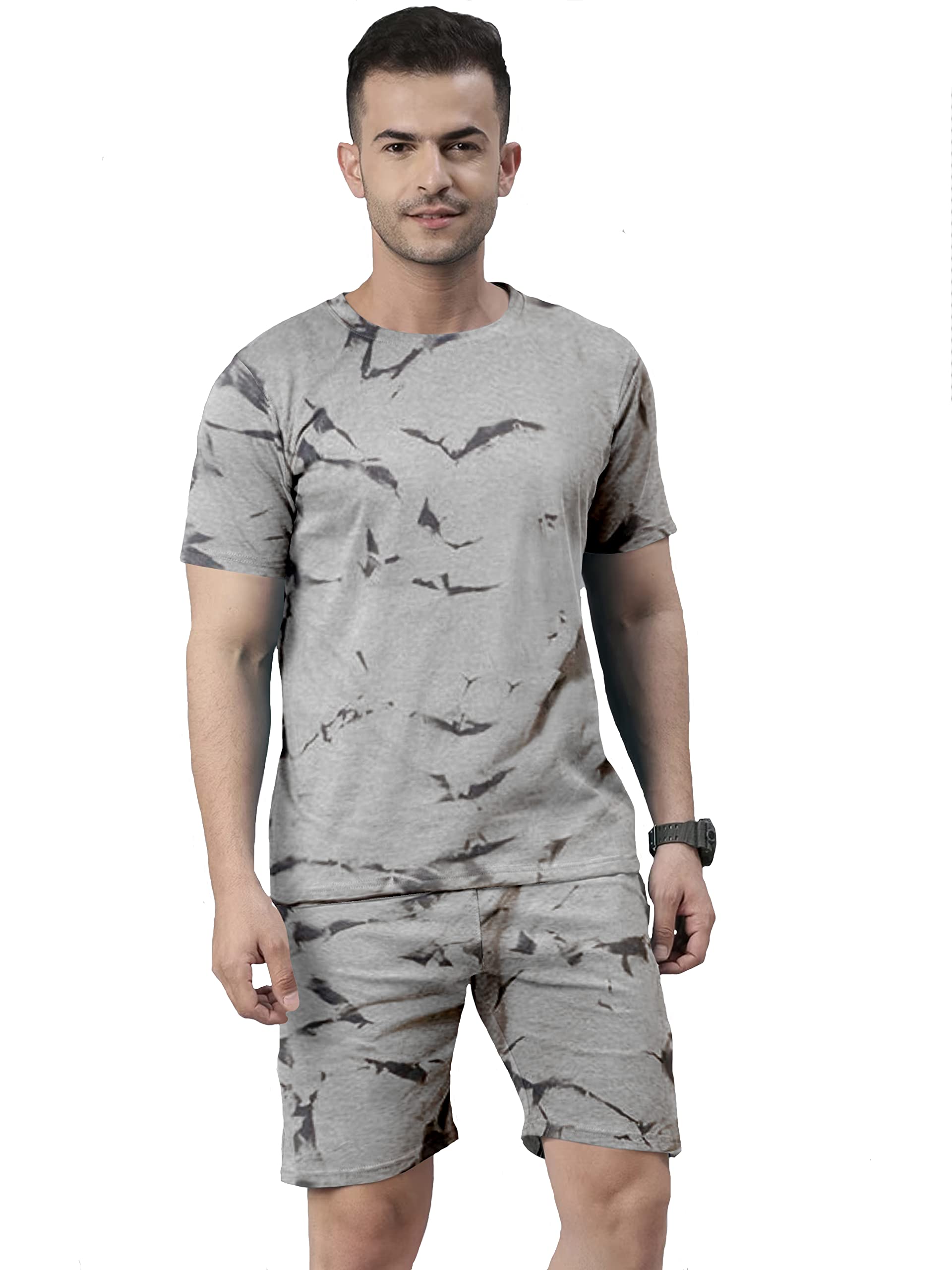 Men's Casual Summer Soft Cotton Poly Lycra Digital Printed Sleepwear&Launge Wear Regular Fit Round Neck T-Shirt and Shorts Pair with Classic Pajama Stylish Beach Wear Night Set Suit Dress for Men-picture-17