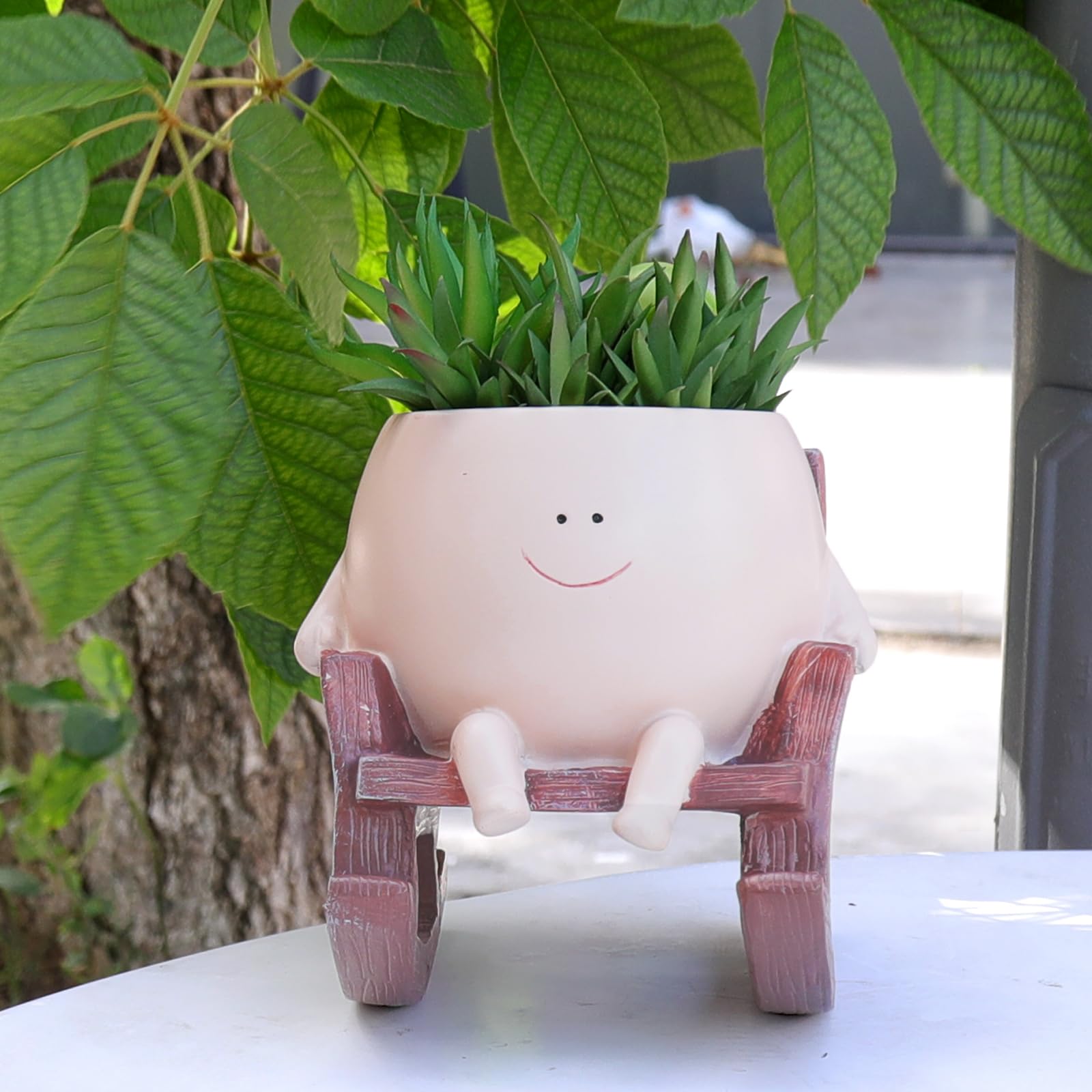 NINIPAPA Cute Plant Pots Smiley Face Planter Funny Flower Pot, Rocking Chair Small Face Pot for Indoor Plants, Unique Head Planters Plant Lover Gifts on Mother's Day Birthday