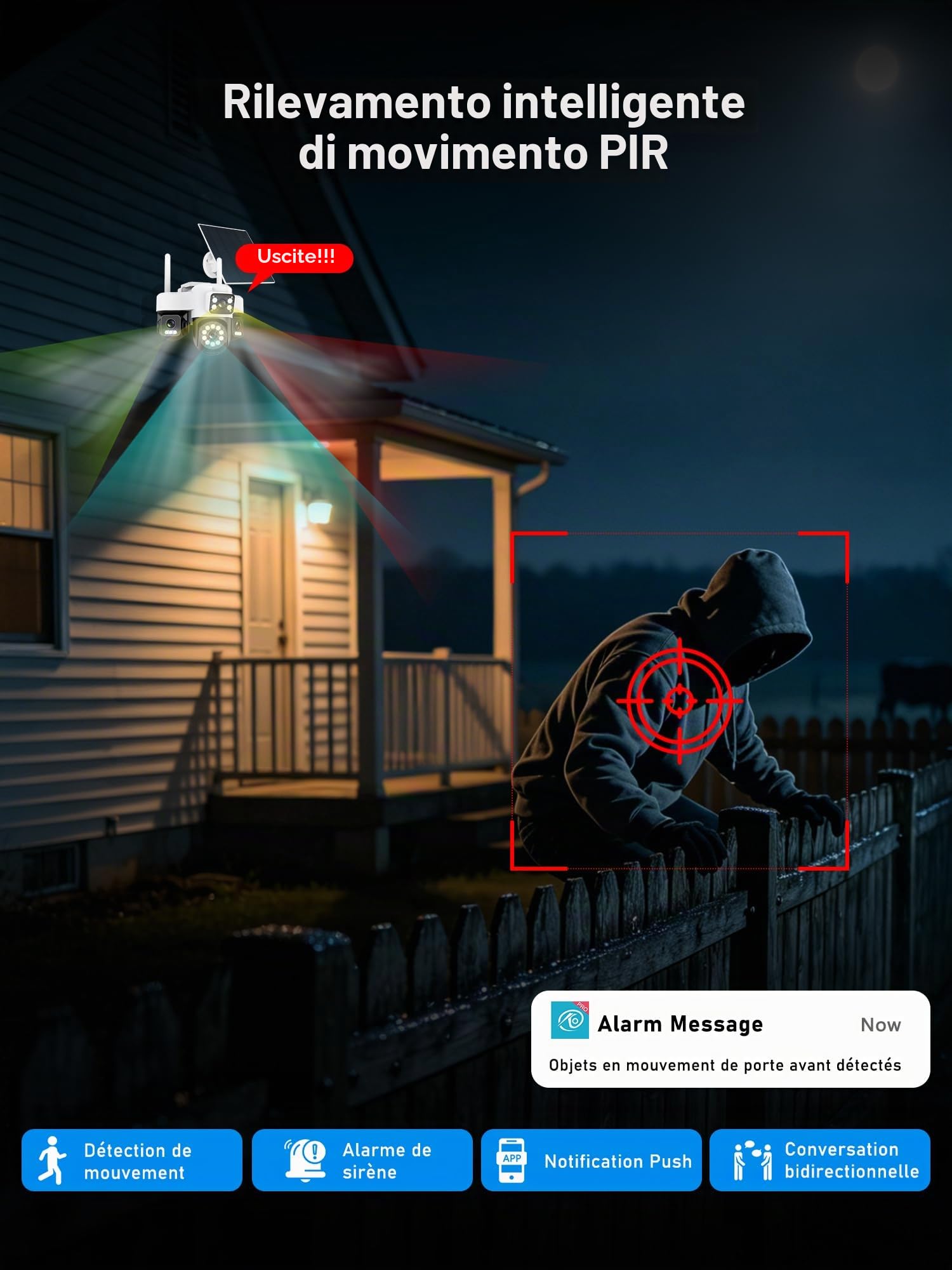 4G Camera di sorveglianza esterna senza fili,AOV 24/7,Quattro obiettivi/Camera solare/Batteria,4K telecamere di sorveglianza con scheda SIM,Visione vocturna,Allarme,Audio bidirezionale,Monitoraggio
