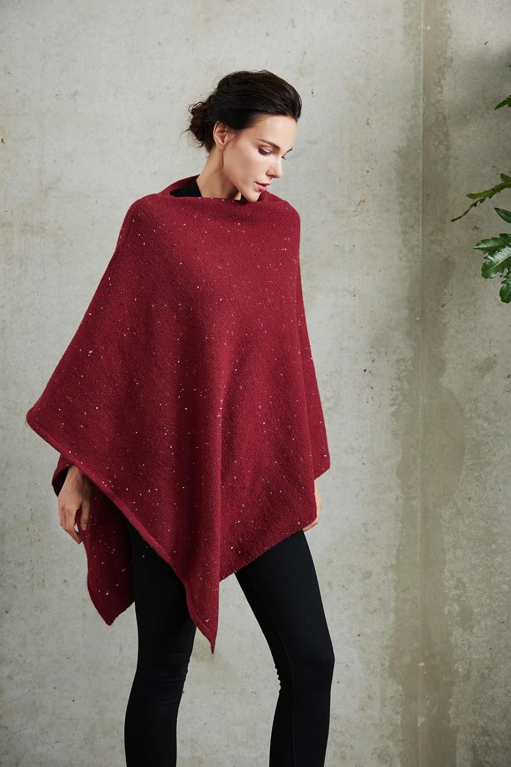 Women's Heaps Collar Bohemian Poncho Sweater Knitted Cape Irregular Hem Wrap Pullover for Spring Fall Winter - Image 3