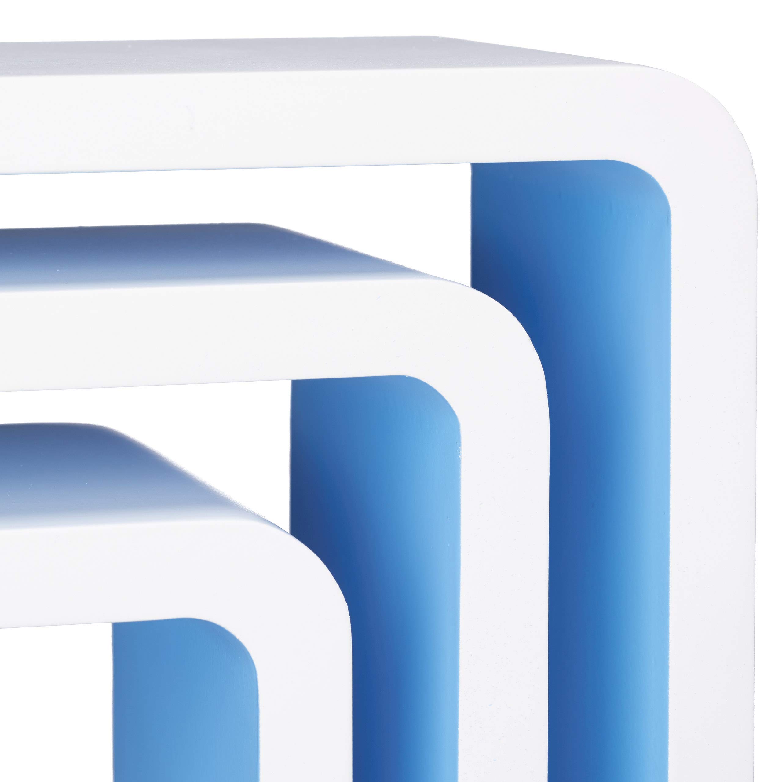 Relaxdays Estantes Pared en Forma de Cubo, Madera, Blanco y Azul, 10x44x24 cm, 3 Unidades