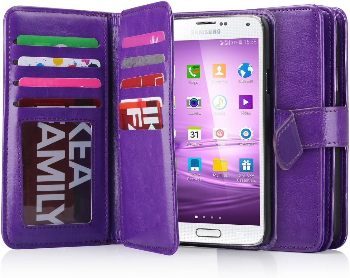 J.west Galaxy S5 Case, S5 Wallet PU Leather Multi Card Slots Series Magnetic Wallet Case Cover for Samsung Galaxy S5 SV Galaxy S V i9600- Purple