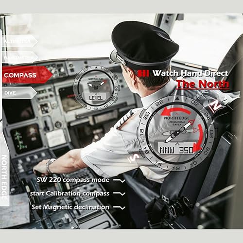 Miniatura 3 de CakCity Reloj altímetro de acero inoxidable analógico digital para hombre, impermeable, para piloto, brújula, buceo, deportes al aire libre, 20ATM