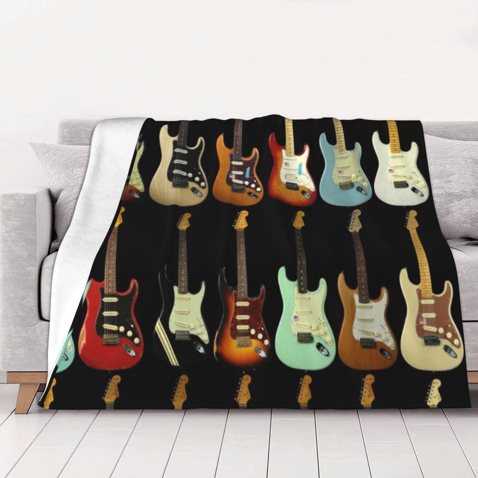 AUBKFELD Art Guitar Pattern Printed Flannel Blanket 125x100 CM, Soft & Warm Throw Blanket for Sofa/Couch/Bed/Car, Gifts for Audlts Women Men
