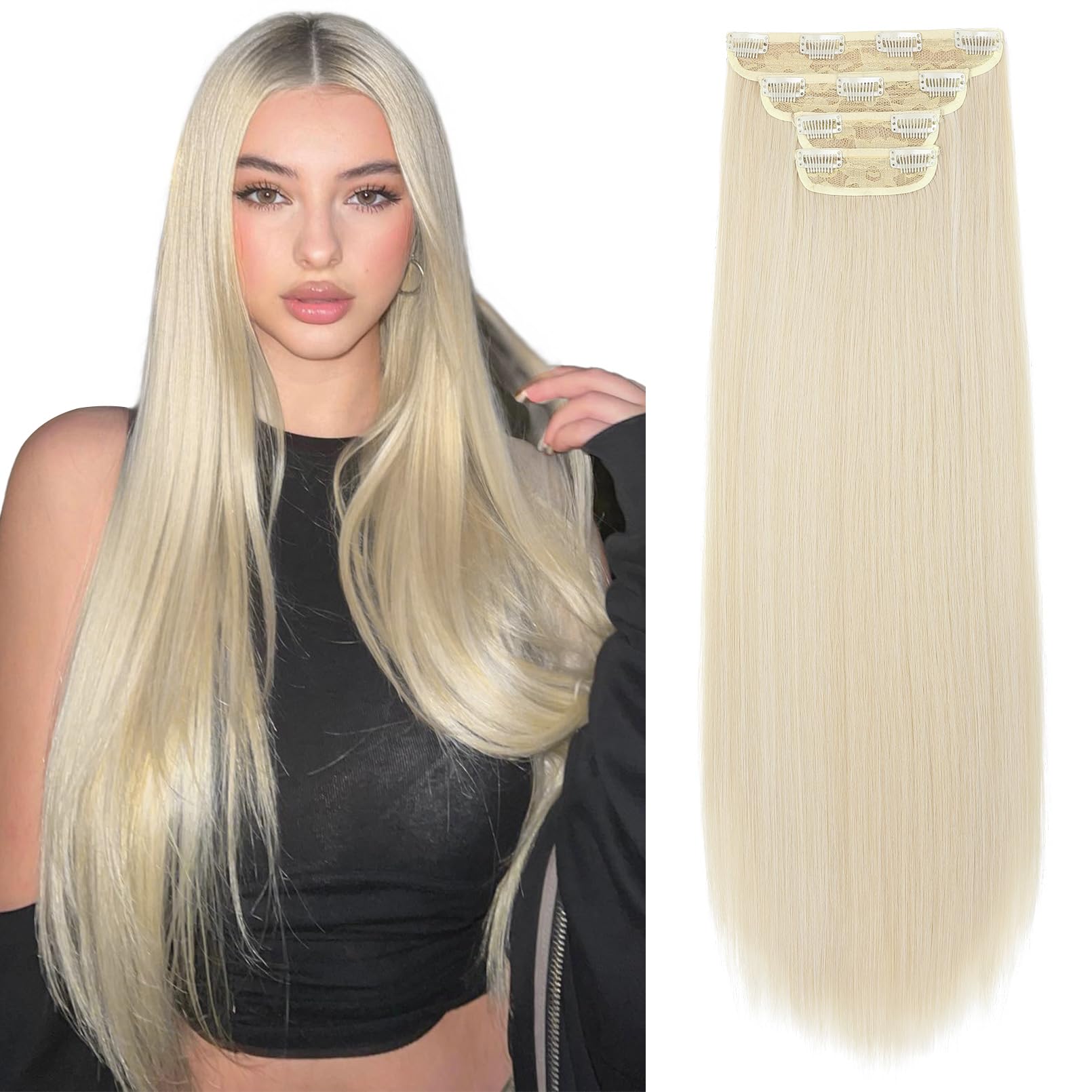 NWT Reecho Hair Extensions - platinum  blonde 20 inch REECHO Blonde Clip in Hair Extensions 24 Thick Long Loose  main image 2