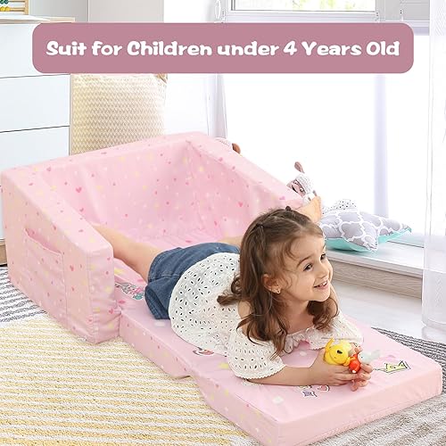 Miniatura 6 de Cokouchyi Sofá para niños, sofá convertible 2 en 1 para niños, sofá convertible para tumbona  Sillas y durmientes extra suaves, bonito estampado de