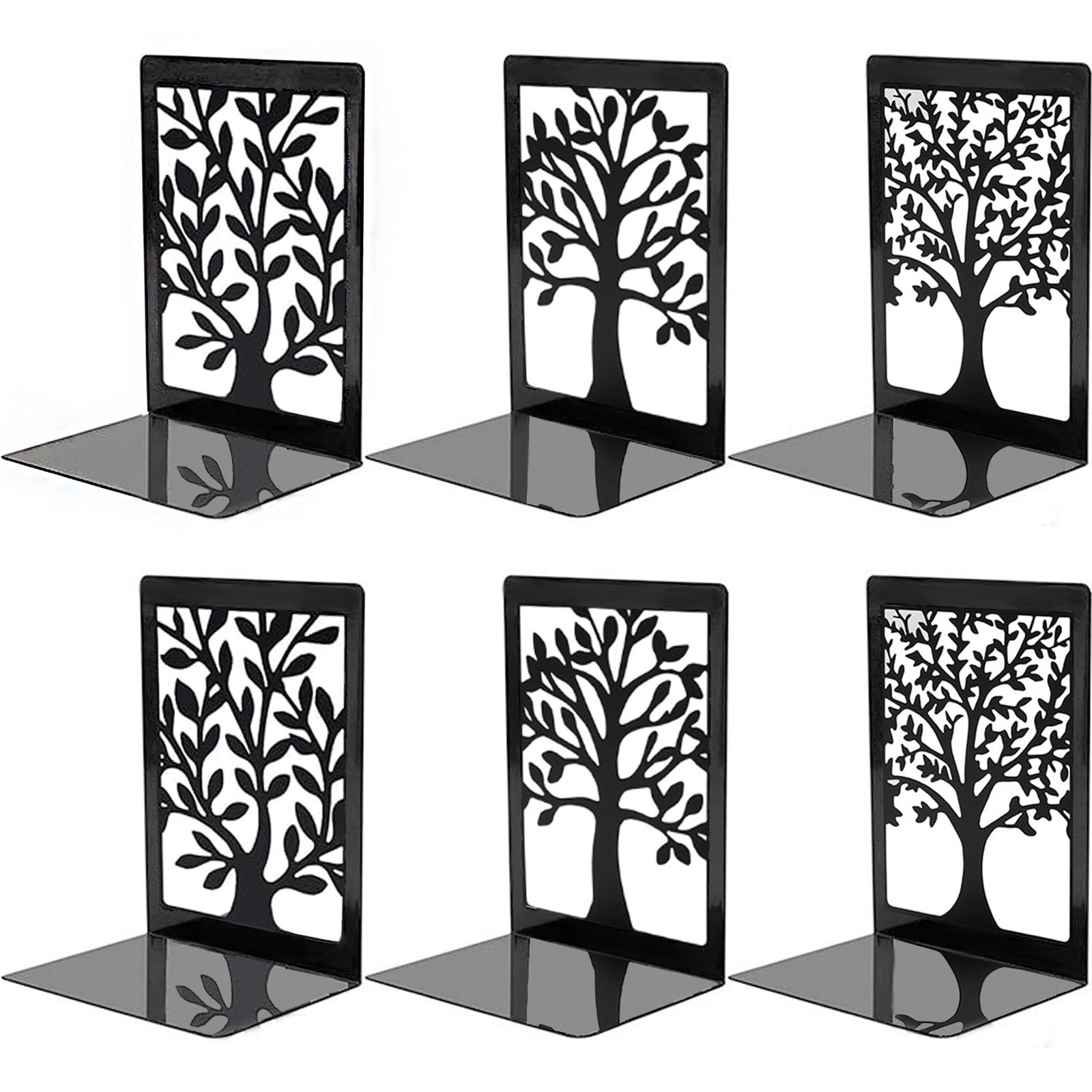 RUIAN Heavy Duty Metal Bookends for Shelves - 3 Pairs (6 Pcs) Decorative Book End Supports, 120x175x85mm, Non-Slip & Sturdy Book Organizers for Home/Office Library (Black)