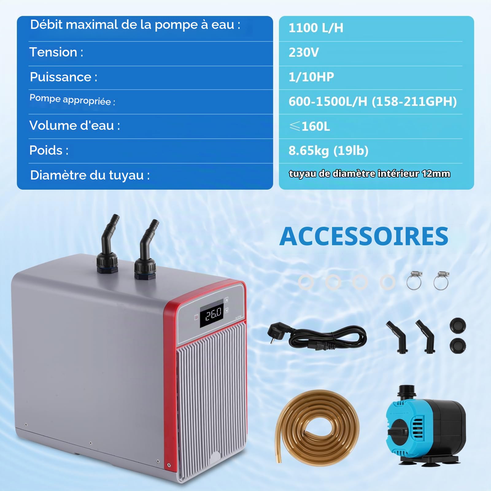 BAOSHISHAN Refroidisseur d'aquarium 160 L 220V | pour hydroponie, plantes aquatiques, méduses, crevettes, crevettes crystal