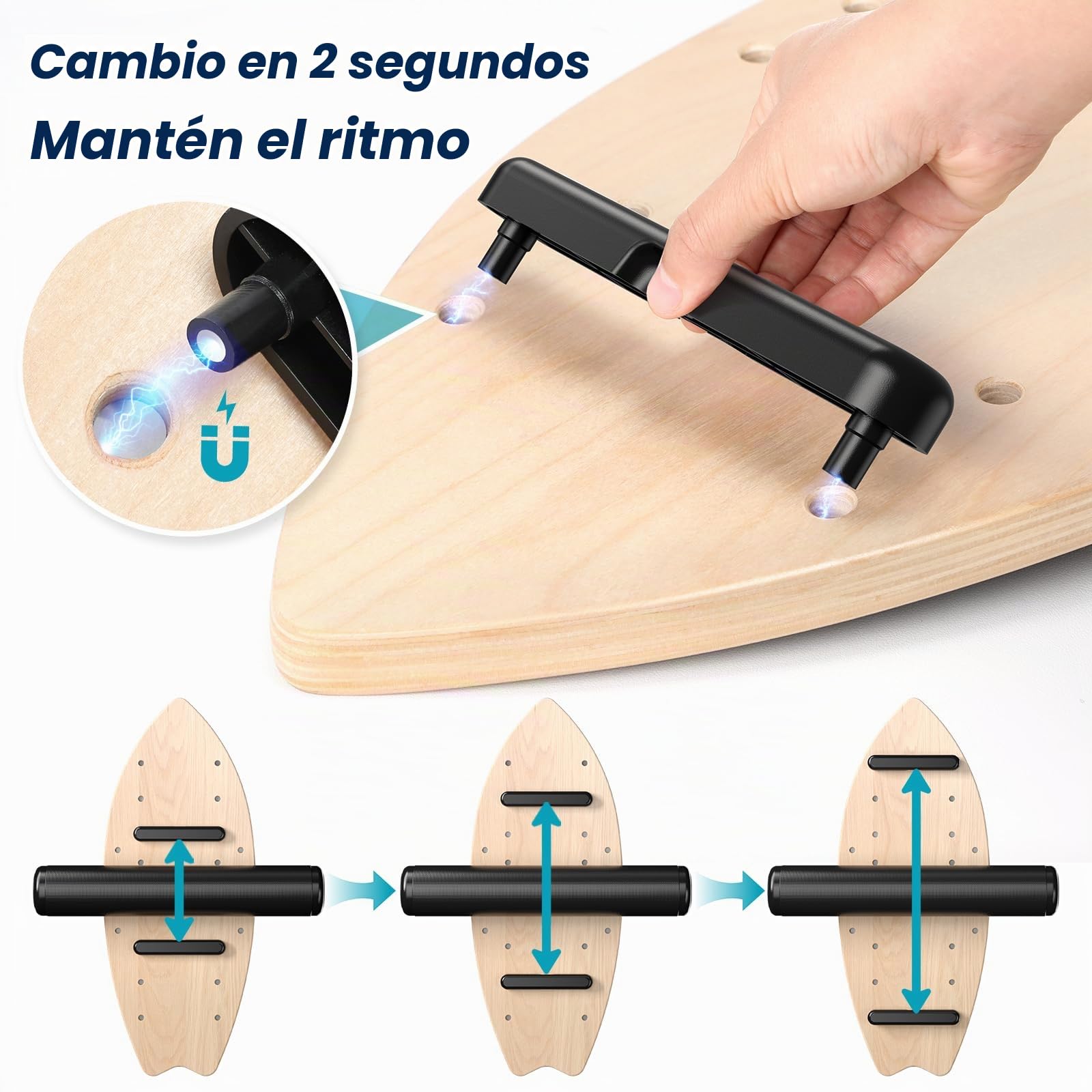 Sportneer Surfin - Tabla de equilibrio para adultos 8 en 1 – Entrenador de equilibrio con rodillo, pelota de goma y semiesfera, tabla de equilibrio de madera para entrenamiento de núcleo, surf, esquí