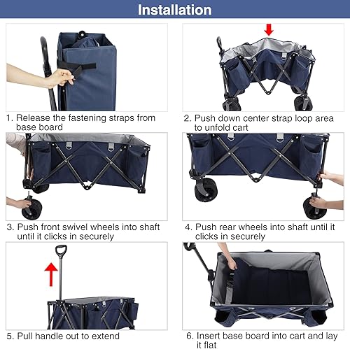 Miniatura 7 de REDCAMP Carro de playa plegable con ruedas grandes para arena resistente, 145L extra grande plegable carro utilitario para acampar al aire libre