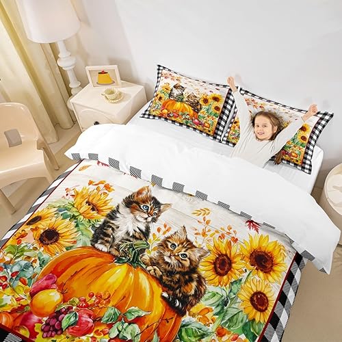 Miniatura 10 de Manfei Juego de funda de edredón para niños de calabaza de otoño, tamaño individual, juego de ropa de cama de cosecha de otoño, decoración de