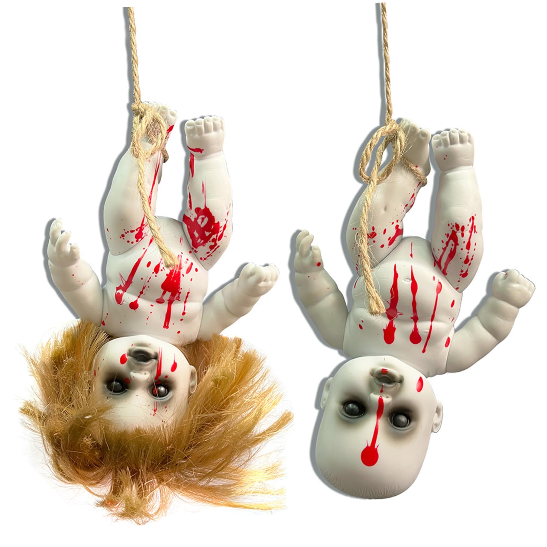 Comebachome 2PCS Scary Bloody Haunted Dolls, Hanging Zombies Boy Girl Horror Dolls Halloween Props Style2