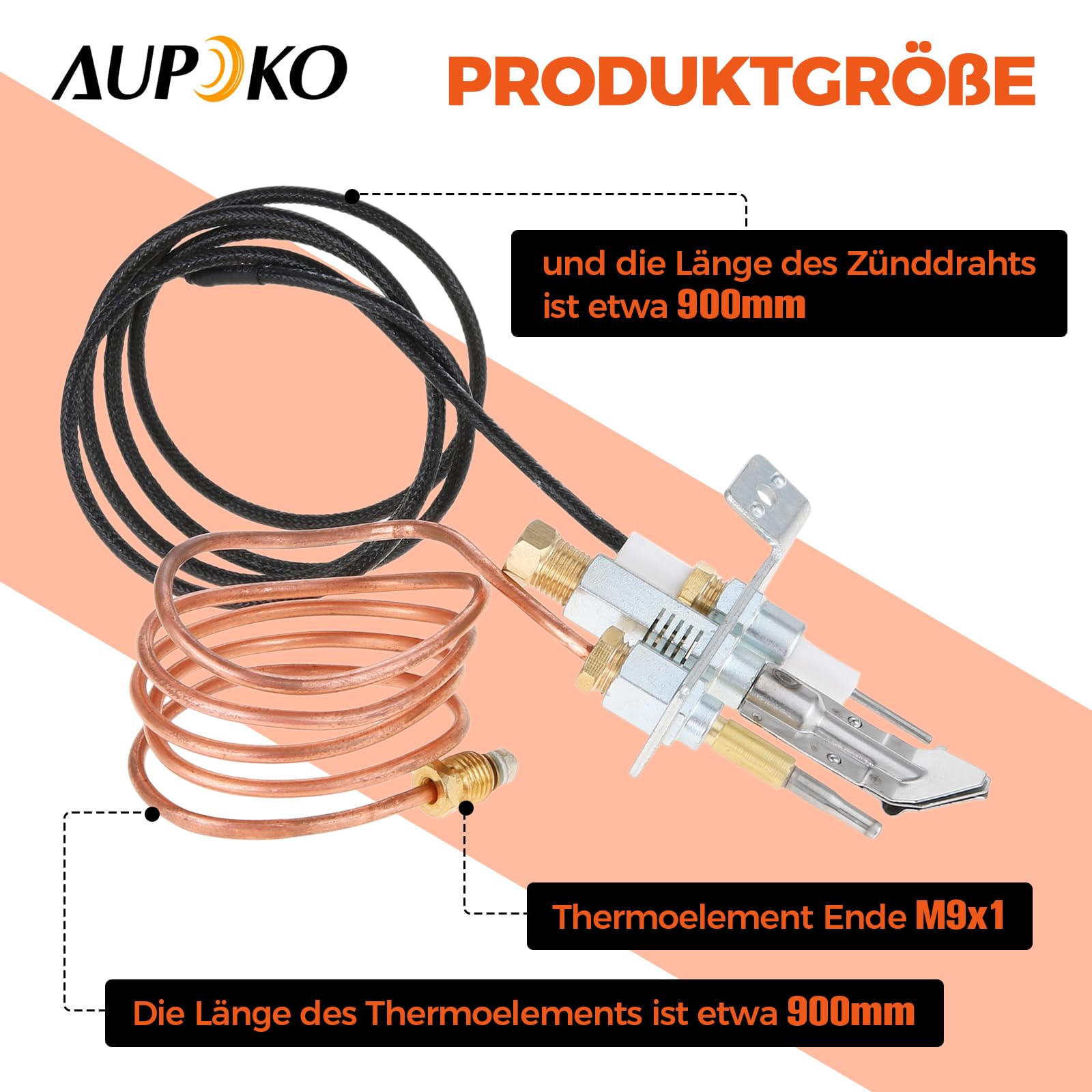 Aupoko Gas natural M9*1 termopar y encendido 900 mm piloto quemador kit para chimenea/termopar gas calentador de agua piezas