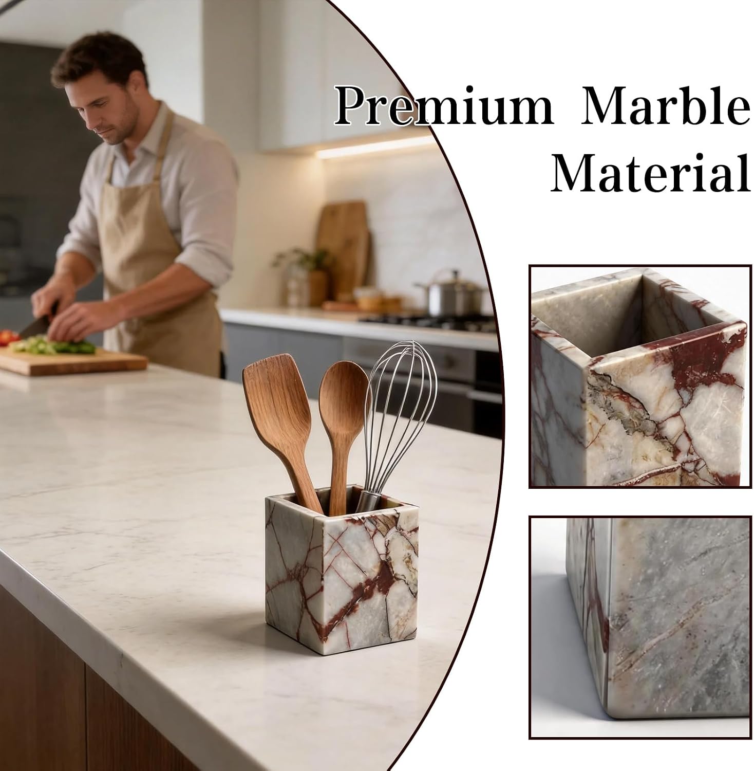 Marble Toothbrush Holder, Multi-use Stone Organizer as Marble Pen Holder & Utensil Holder for Bathroom, Desk