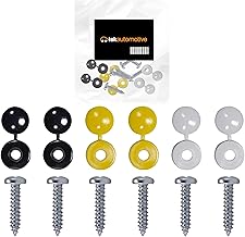 Number Plate Screws and Caps Set - 12 Pcs with Black White Yellow Screw Caps and 6 Self Tapping Screws | Number Plate Fixing Kit for Car Registration Plates and License Plates
