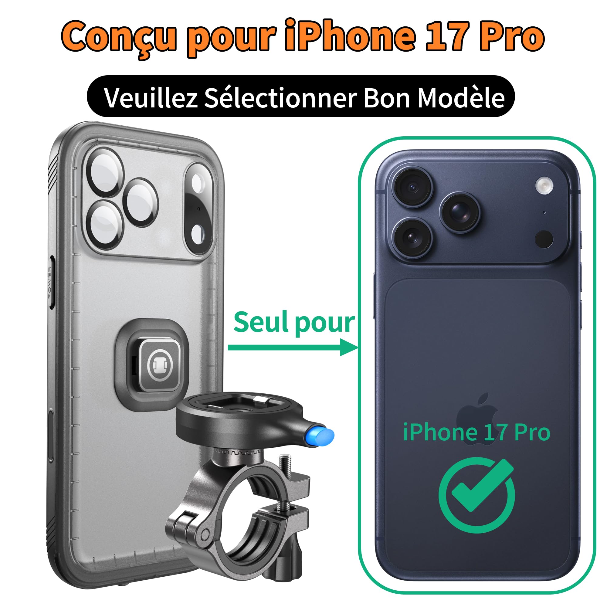 Cozycase Support Téléphone Velo Moto pour iPhone 17 Pro Etanche IP68 Antichoc - Metal Suport Vélo Route VTT Scooter Trotinette Guidon Bicyclette Sportive avec Écran Tactile Pluie Bike Holder
