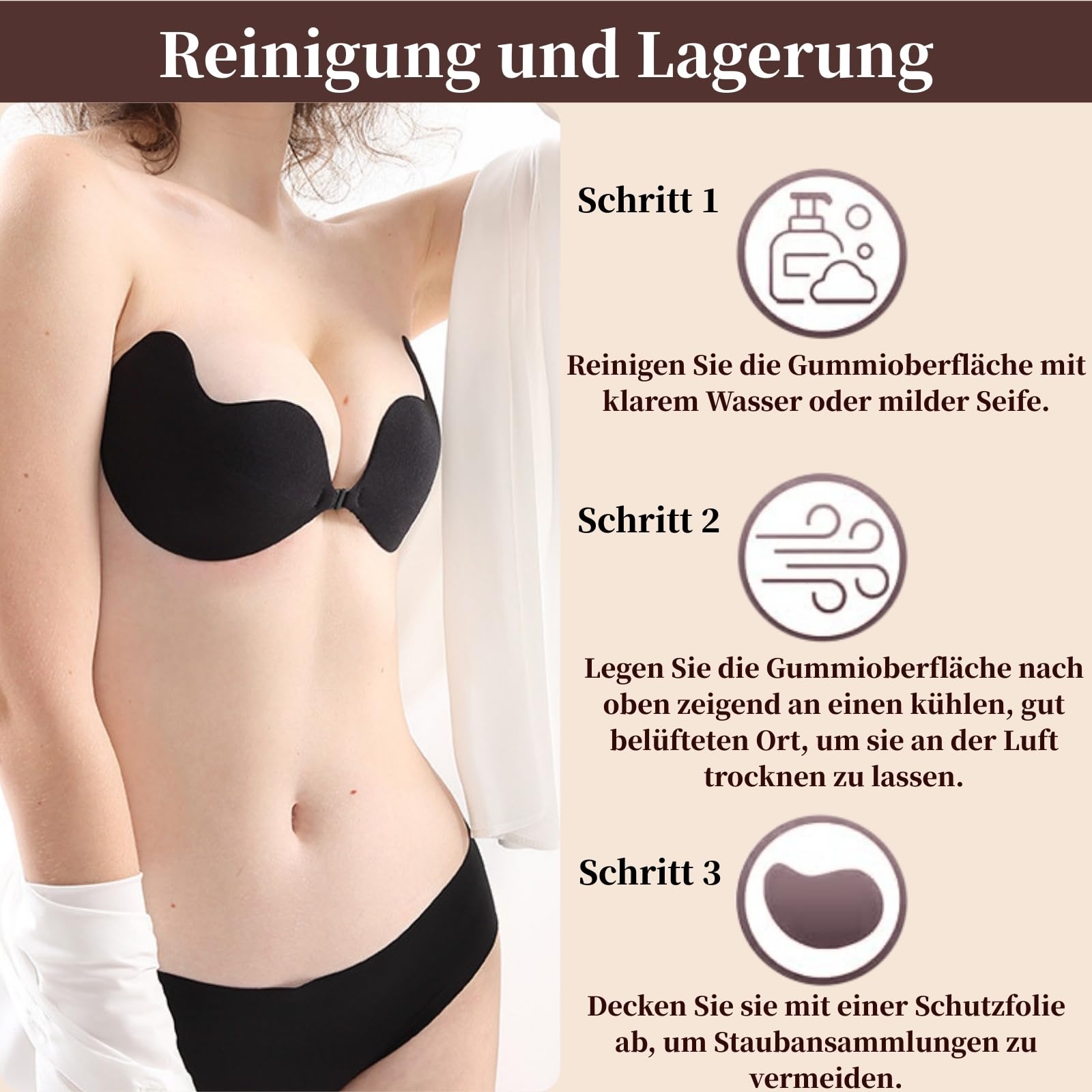 Push Up Klebe BH Nippelpads Trägerloser BH Rückenfrei Trägerlos Nipple Cover Kleine Brüste Strapless Sticky Bra Große Brust Unsichtbarer für Rückenfreies Kleid Klebebh Damen, mit 2Pcs Nippelpads