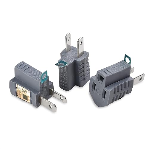 Cable Matters Listado UL Paquete de 3 adaptadores de salida de 2 clavijas a 3 clavijas en gris, (adaptador de enchufe de 3 clavijas a 2 puntas)