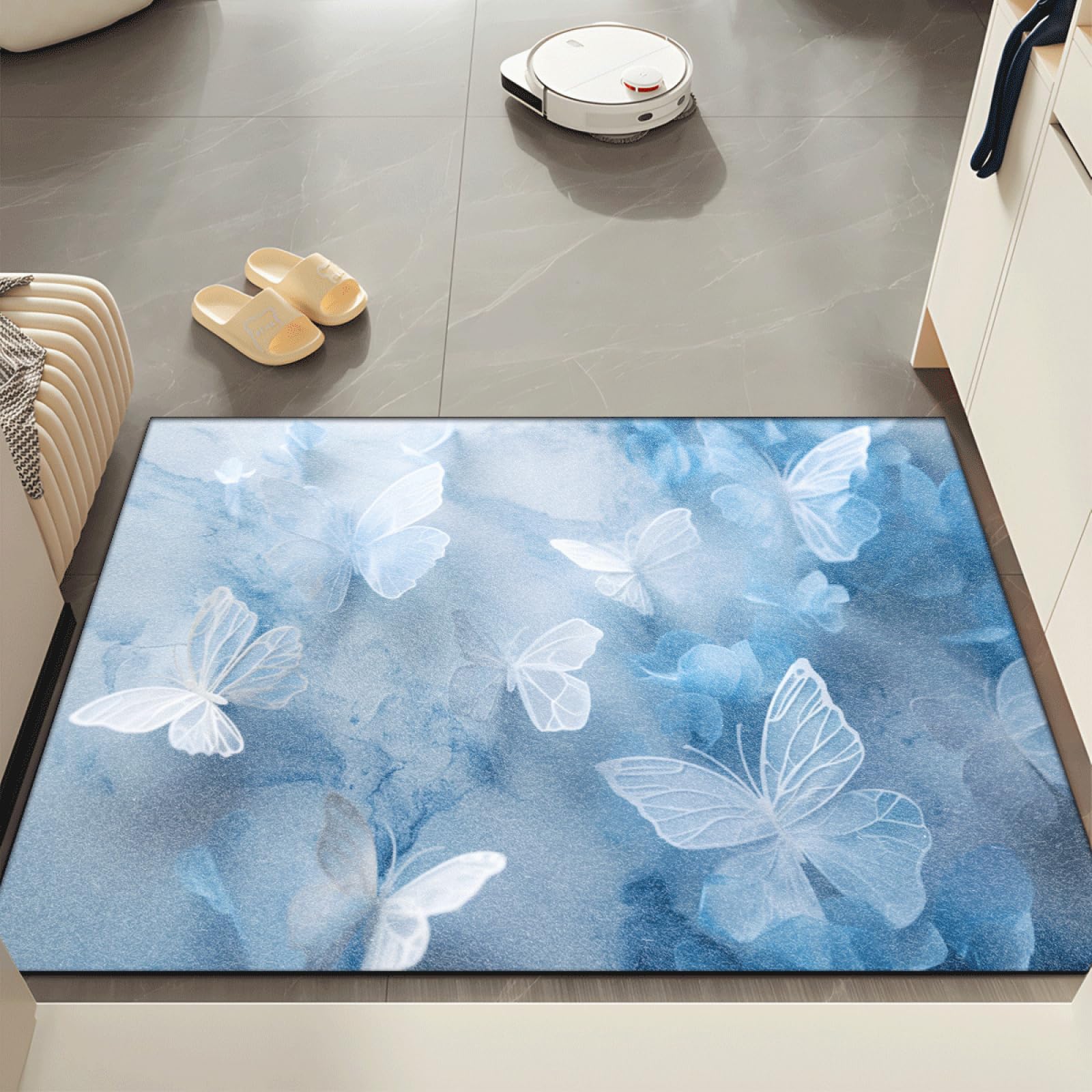 Fussmatte Innen 80x120 cm Retro Blauer Schmetterling Fussmatte Aussen rutschfeste für Hund Eingang Badematte Waschbar Schmutzfangmatte Strapazierfähige und Langlebige Fussmatten Haustür