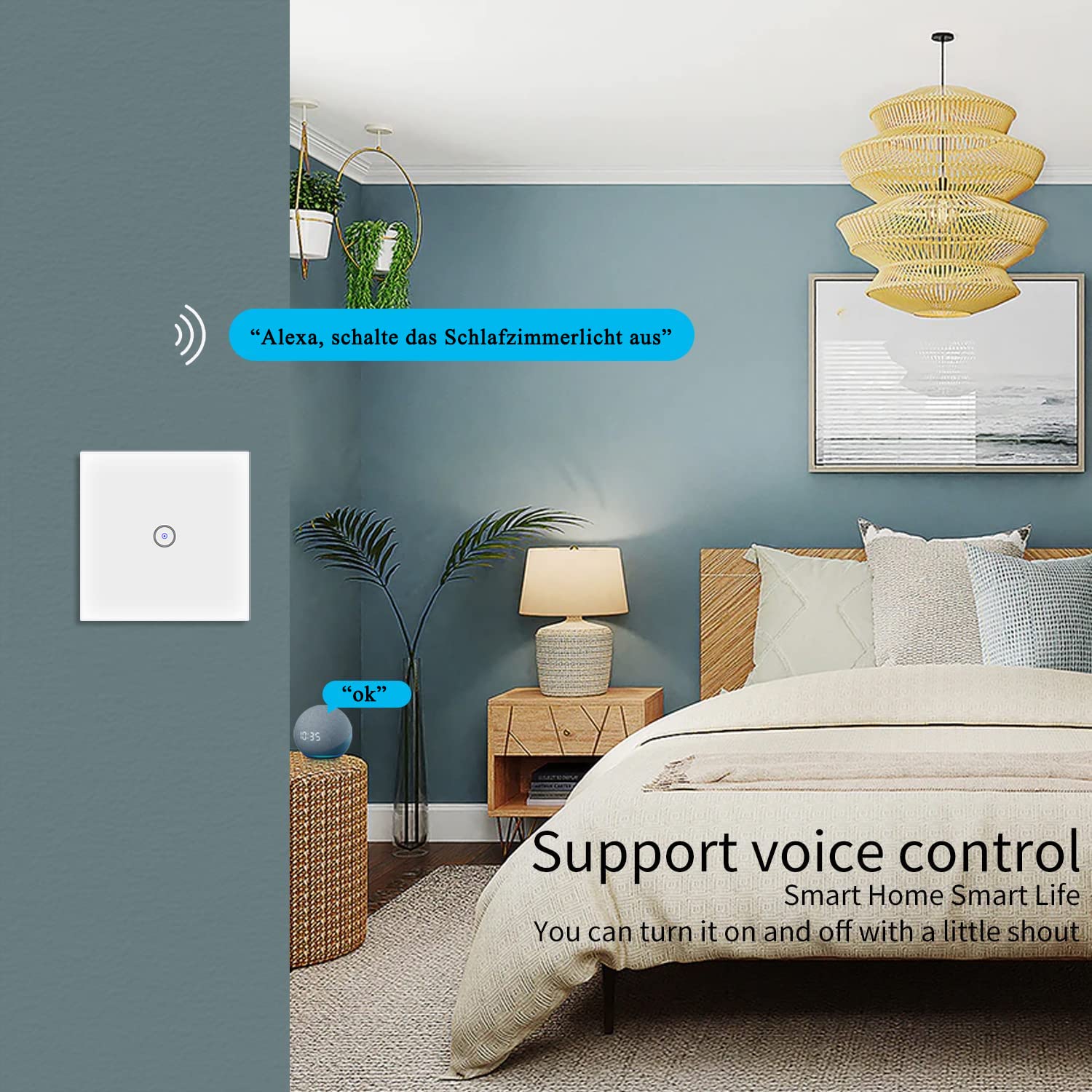 Zigbee - Interruptor de luz inteligente de 1 vía, 2 paquetes