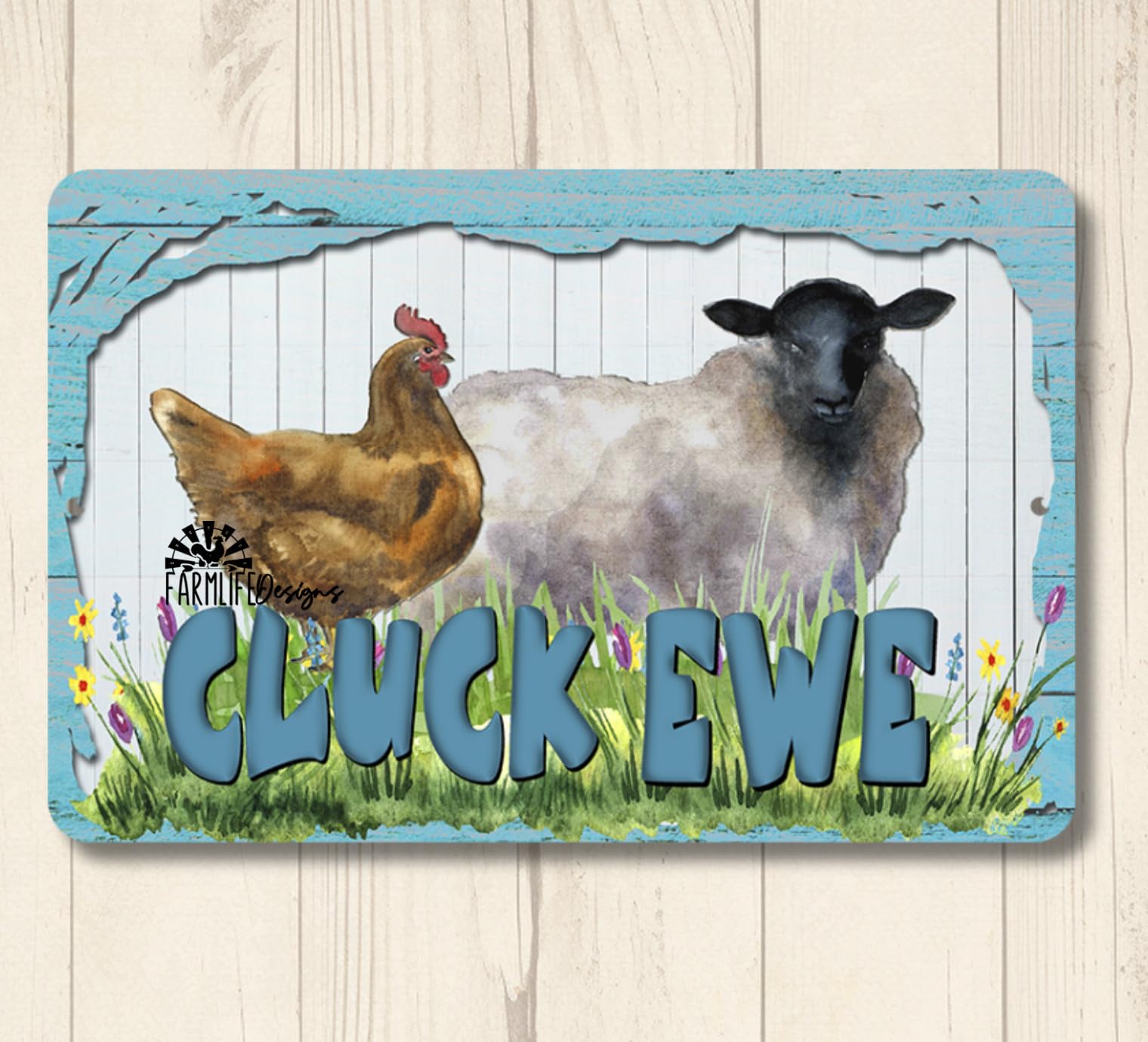 Cluck Ewe Sign Chicken Sheep lamb hen ewe funny metal tin wall art barn decor home decor