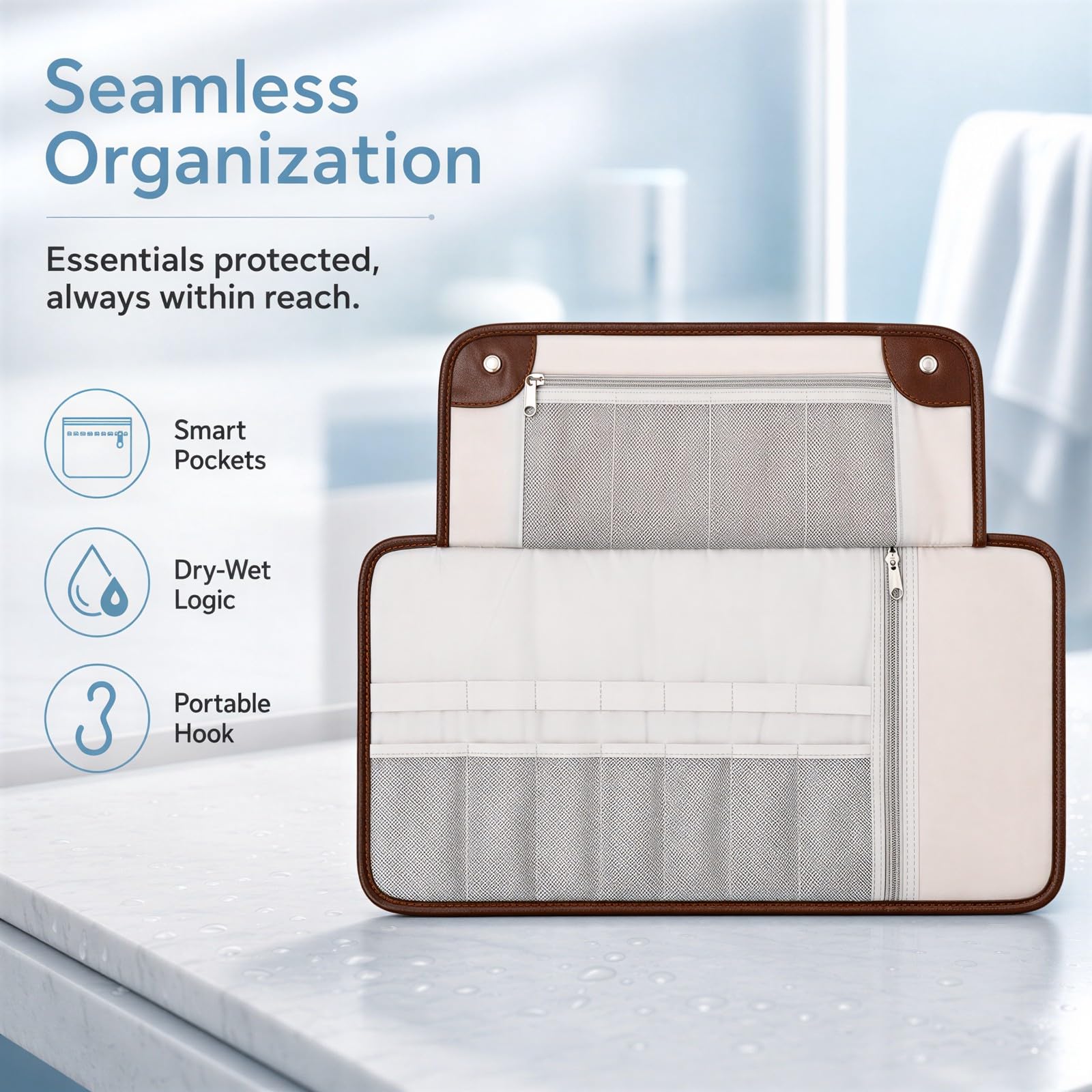 Trousse de Toilette pour Homme, Trousse de Voyage compacte en Cuir PU, Organiseur déroulant pour Salle de Bain avec 13 Poches, pour kit de Rasage et Essentiels d’hygiène