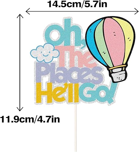 Miniatura 2 de Oh The Places He'll Go - Decoración para tartas / Decoración para tartas de nube de viaje, fiesta de cumpleaños con globos aerostáticos, globos