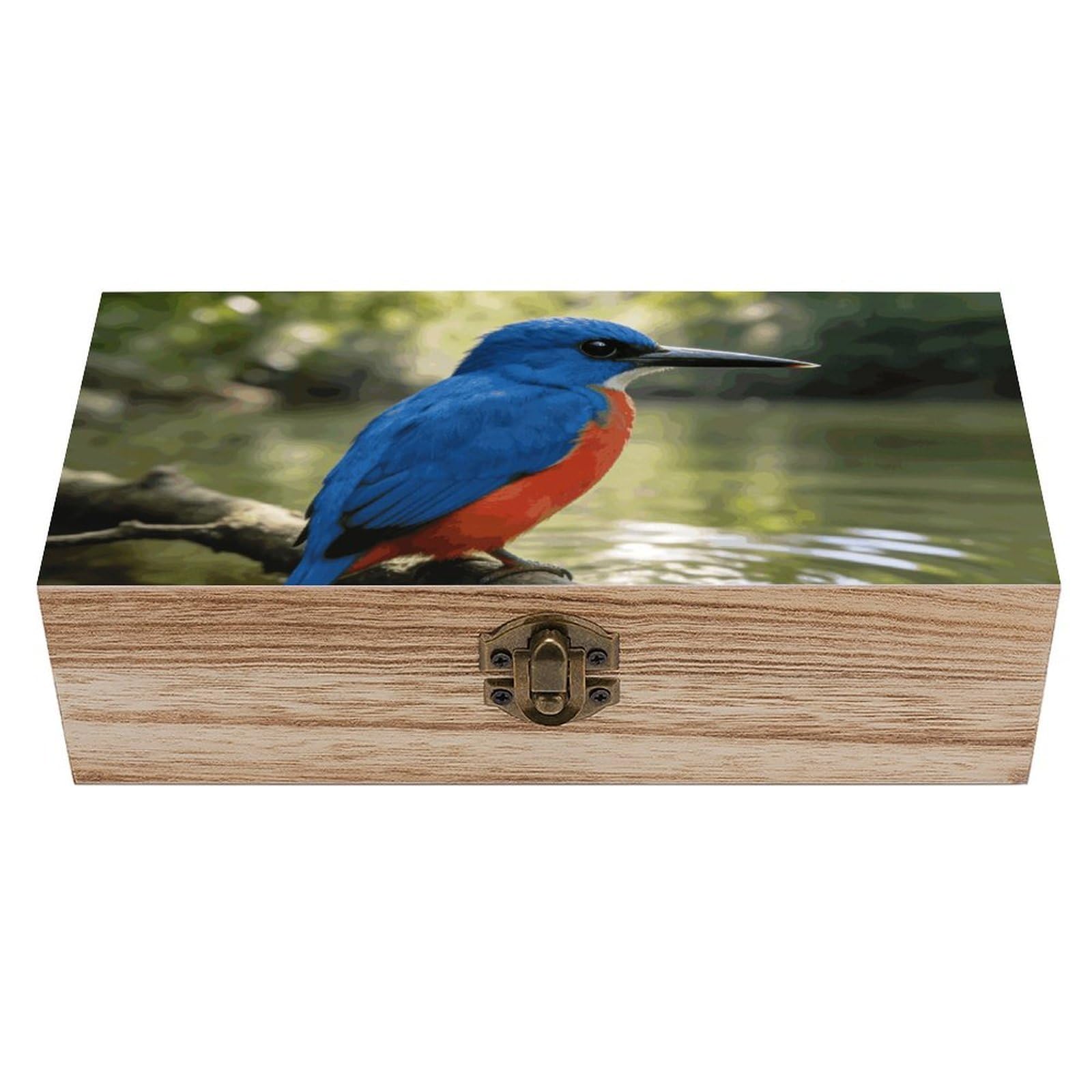 LZQPOEAS Kingfisher Wooden Storage Box Small Decorative Box with Hinged Lid Handmade Elegant Keepsake Storage Box for Jewelry, Photos, Trinkets, Letter Gifts, Small Heirlooms