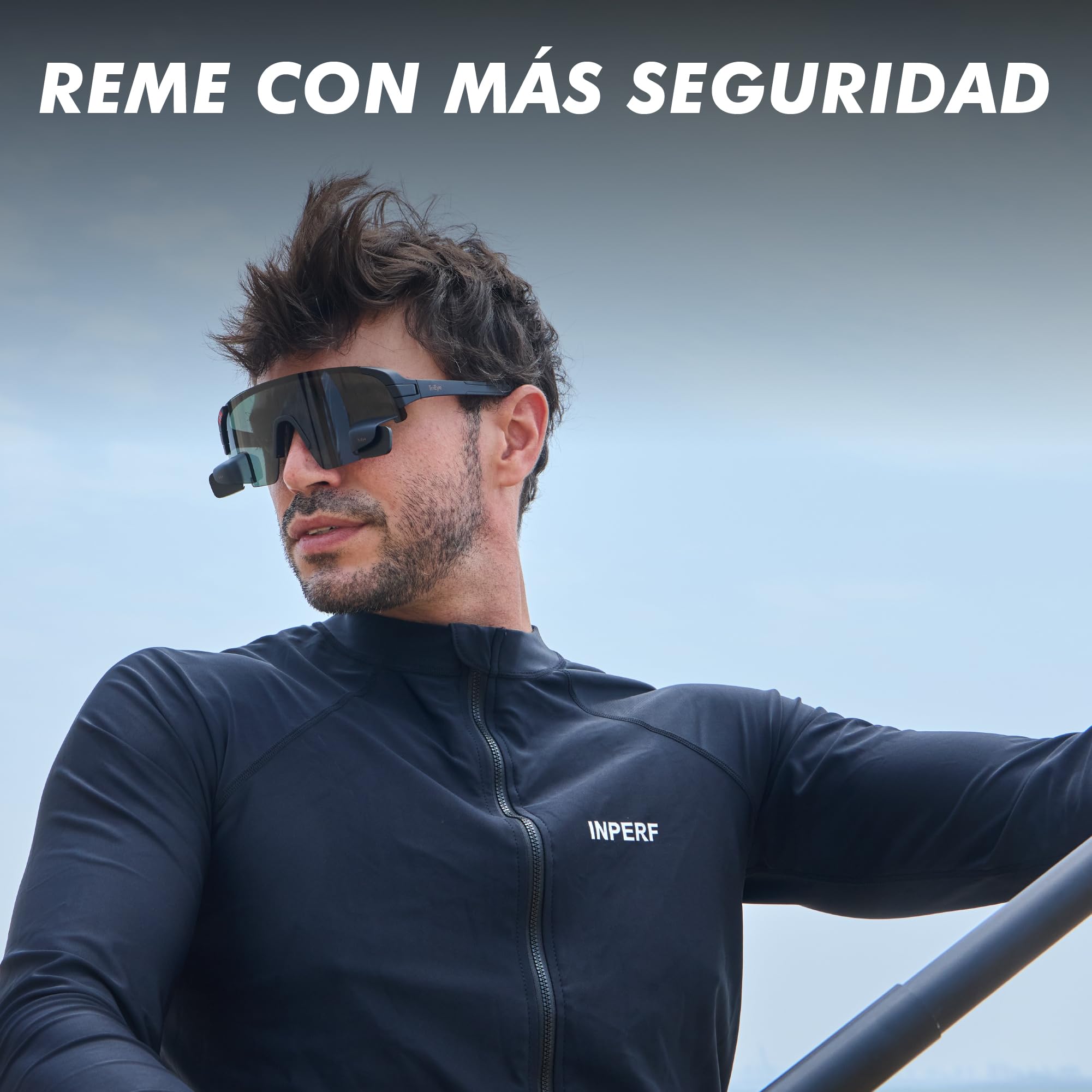 TriEye View Sport Gafas de sol polarizadas hombre mujer – Gafas de ciclismo con espejo retrovisor integrado, montura ligera TR90, protección UV400